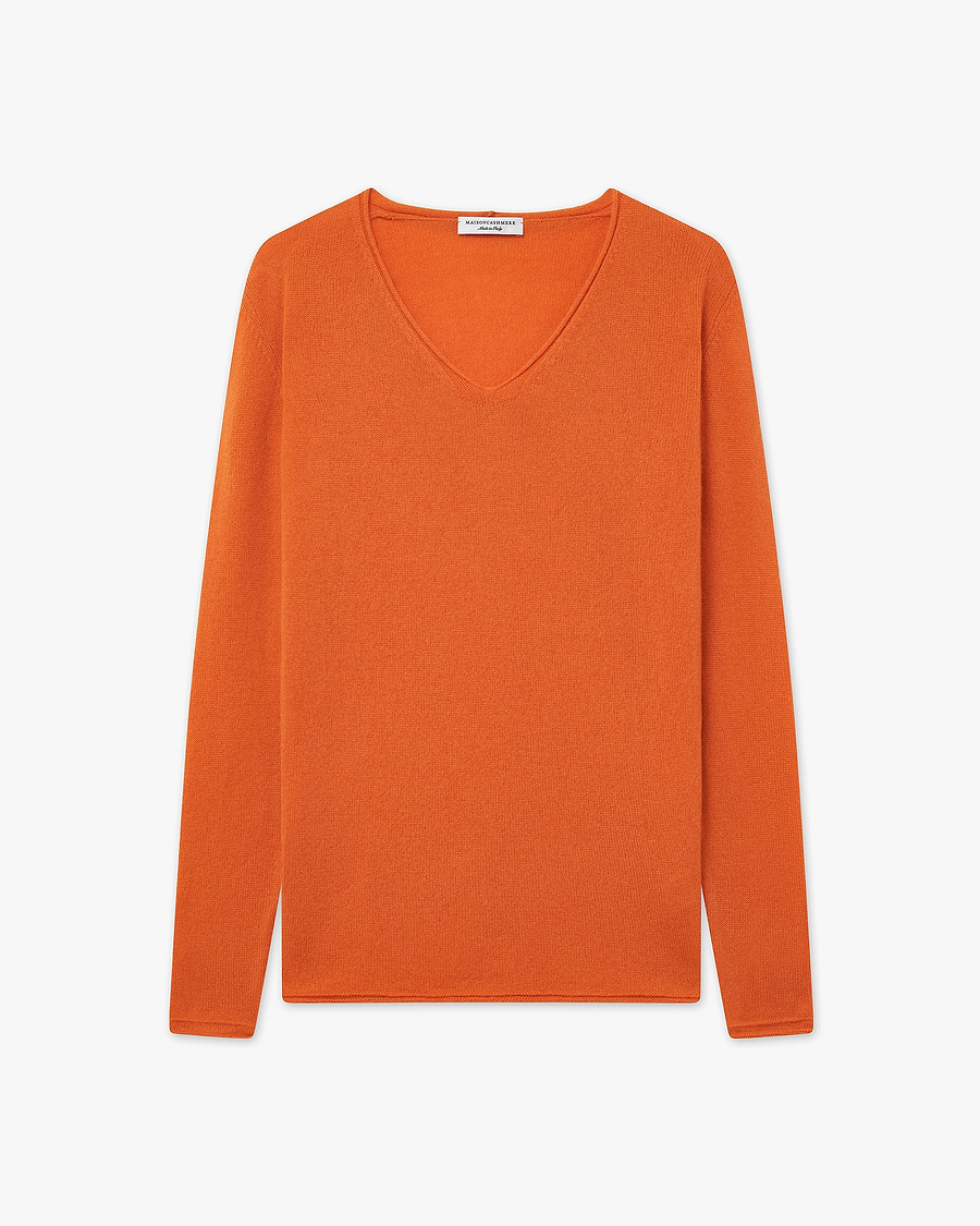 Lightness V-Neck Sweater - Orange Cashmere