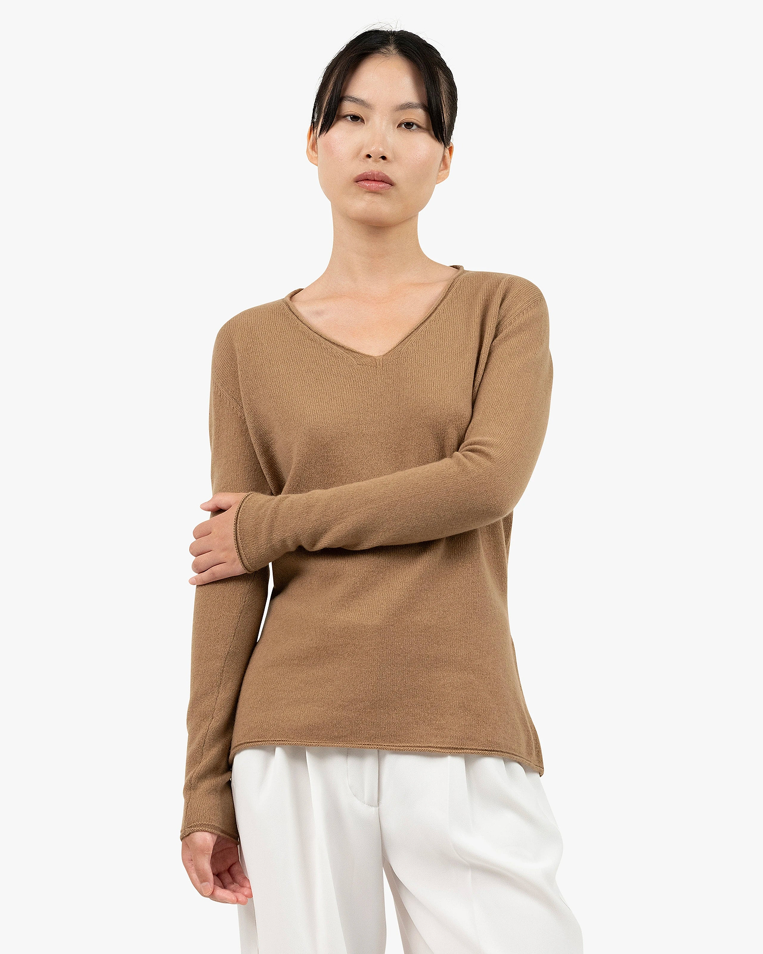 Lightness V-Neck Sweater - Camel Cashmere