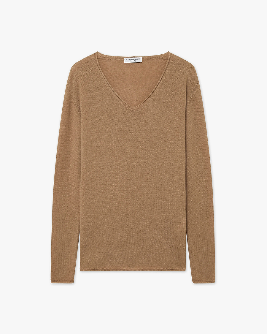 Lightness V-Neck Sweater - Camel Cashmere