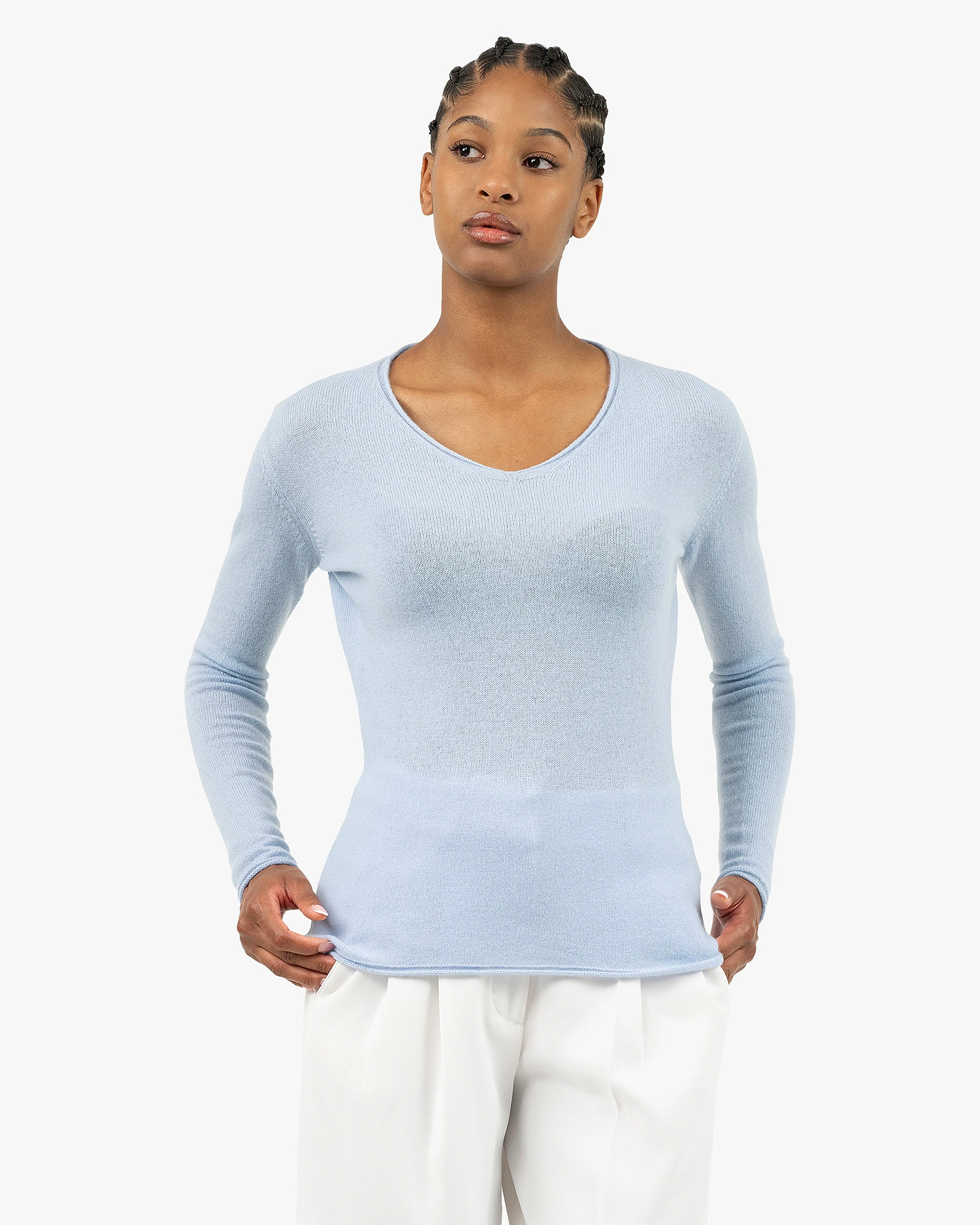 Lightness V-Neck Sweater - Light Blue Cashmere