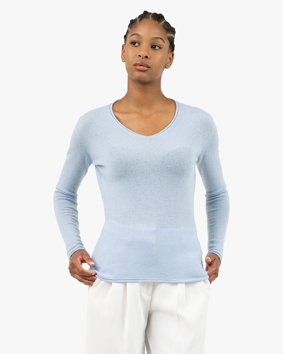 Lightness V-Neck Sweater - Light Blue Cashmere