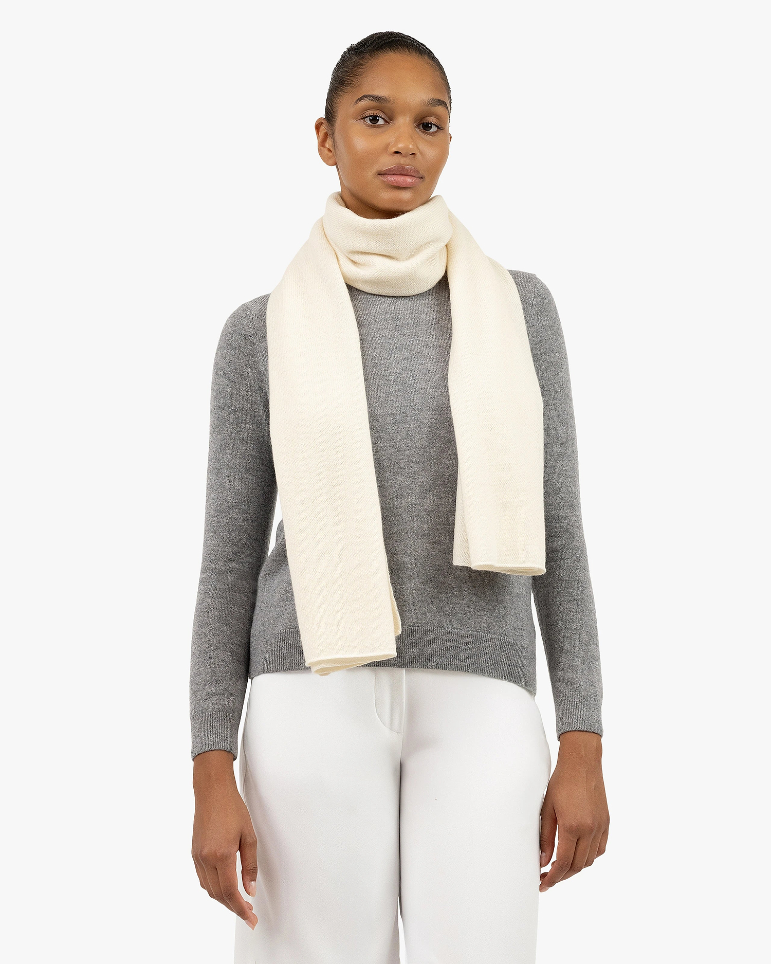 Women's Essential Maxi Scarf - White Cashmere