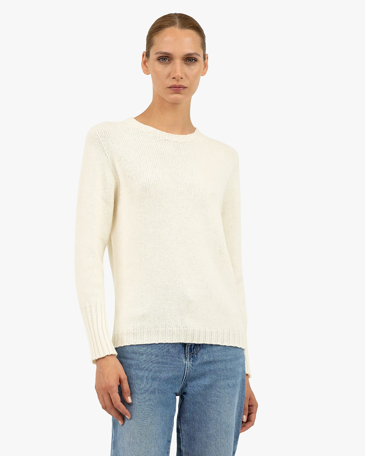Women's Merano Crew Neck Sweater - White Cashmere