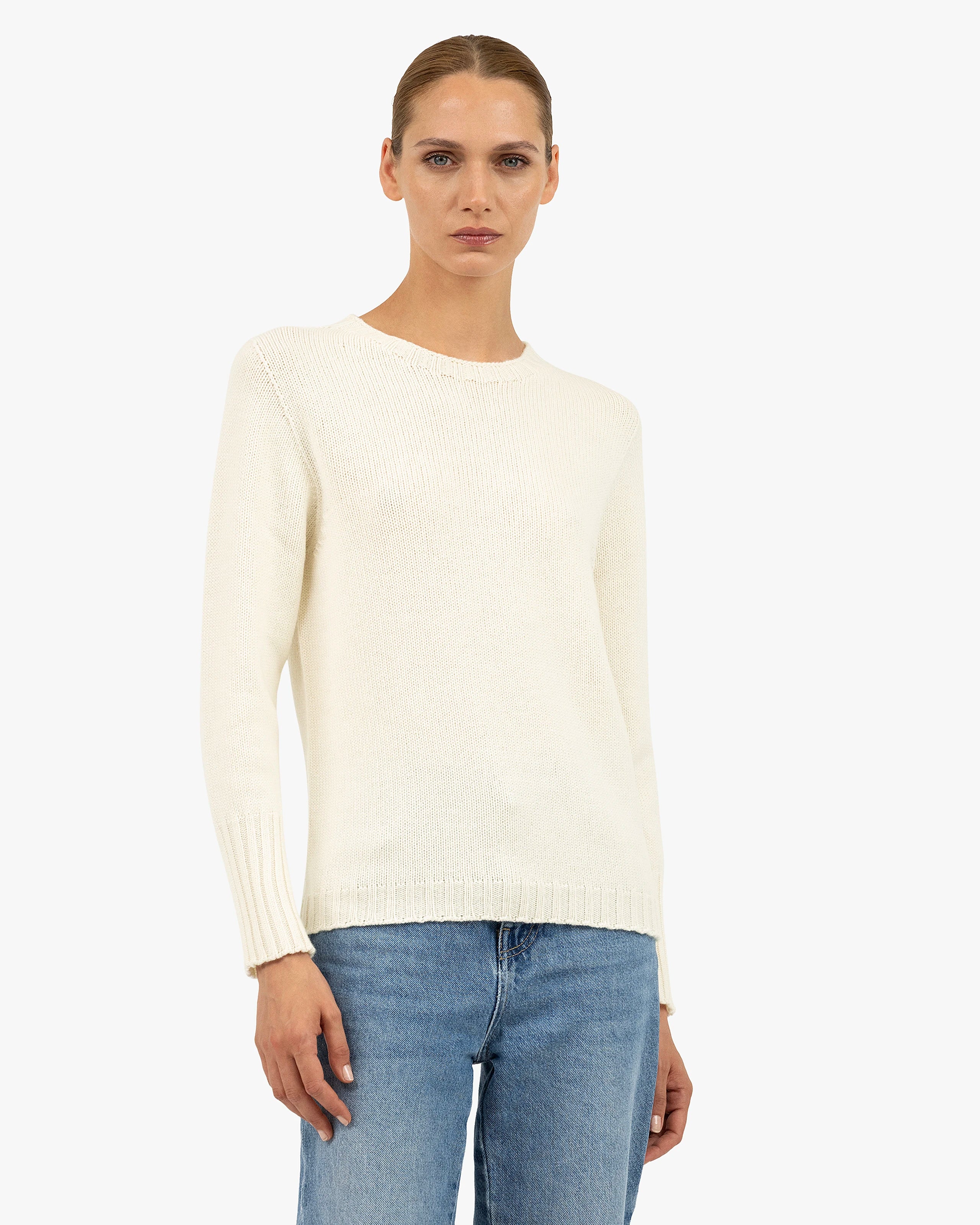 Women's Merano Crew Neck Sweater - White Cashmere