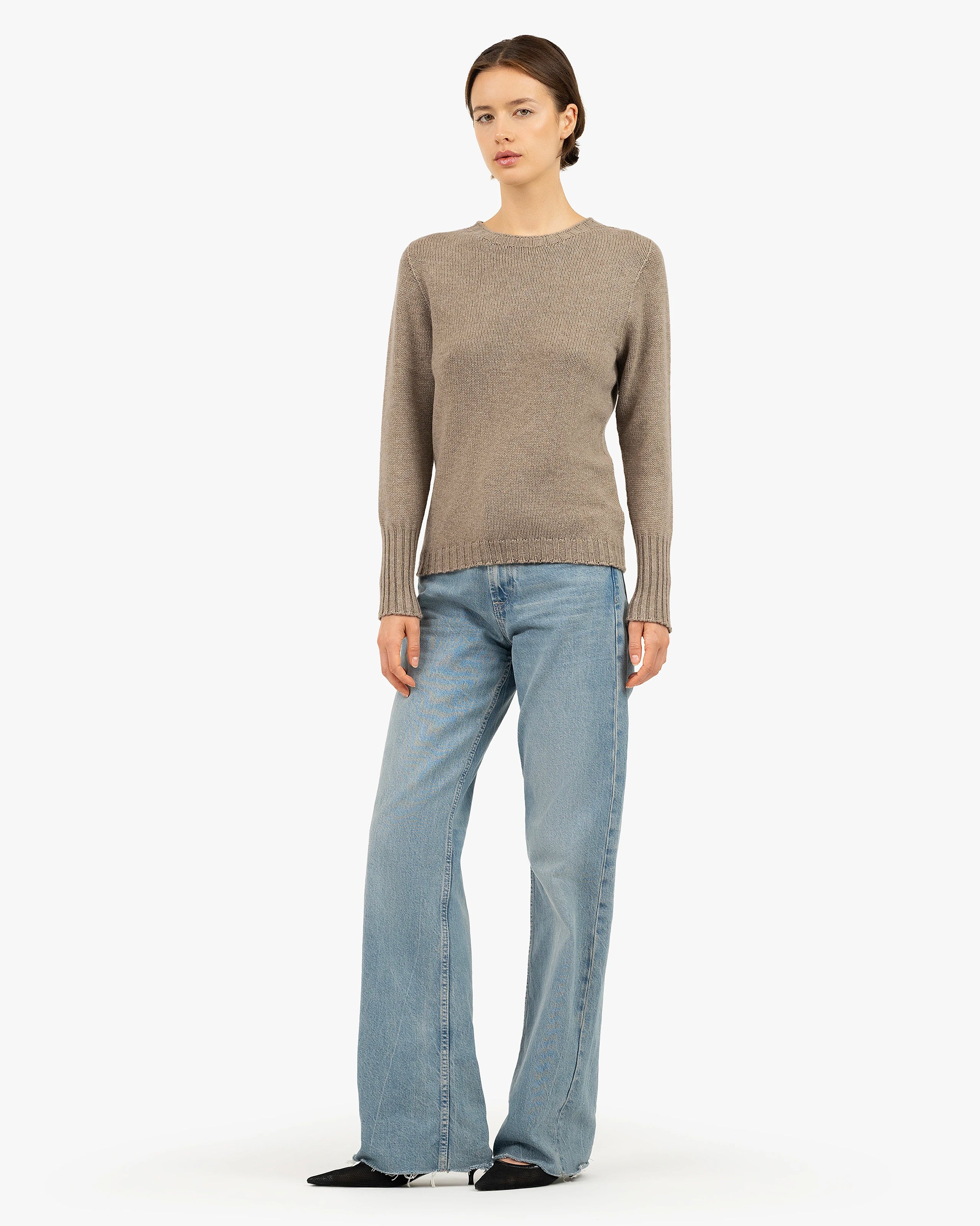 Women's Merano Crew Neck Sweater - Taupe Cashmere