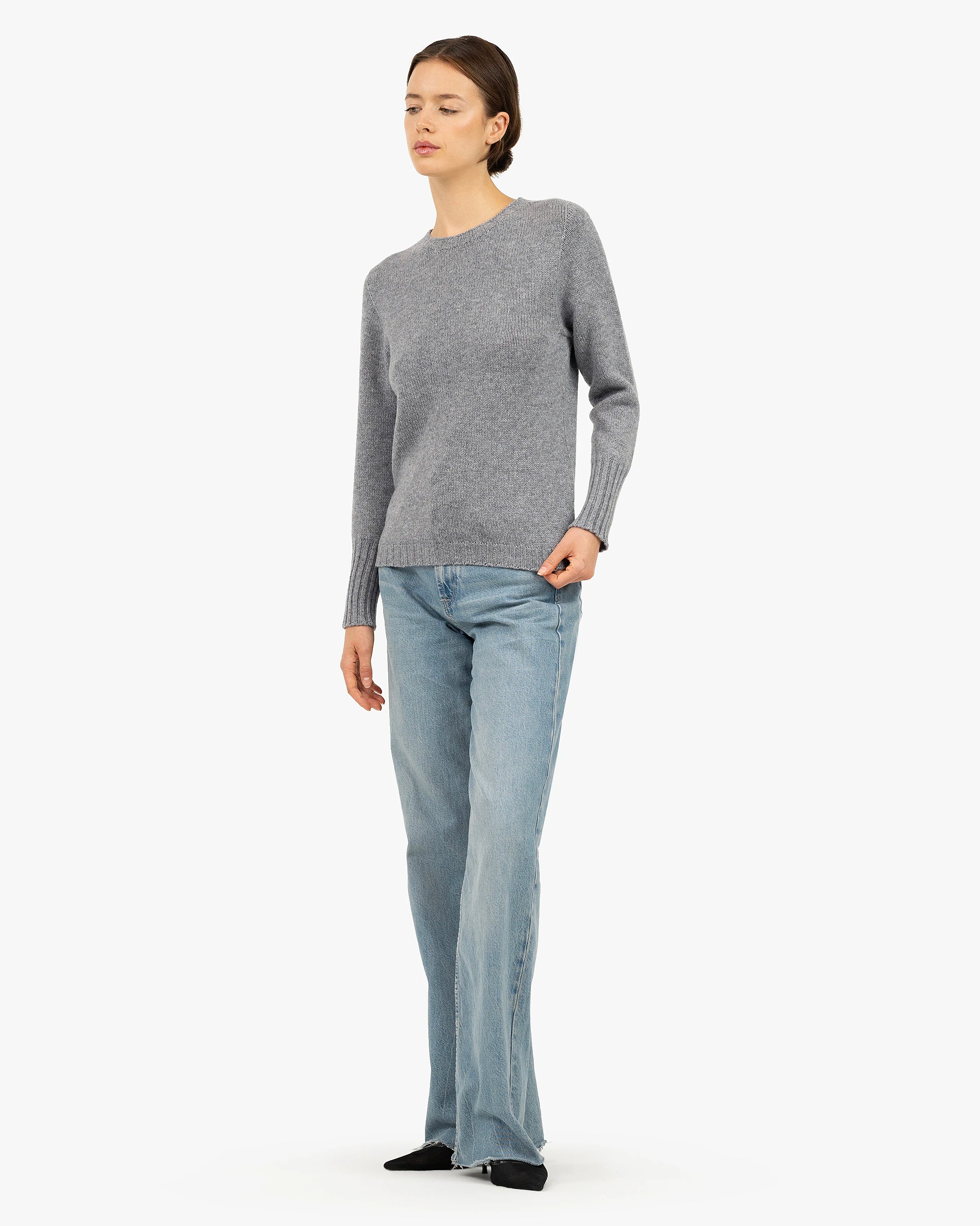 Women's Merano Crew Neck Sweater - Medium Grey Cashmere