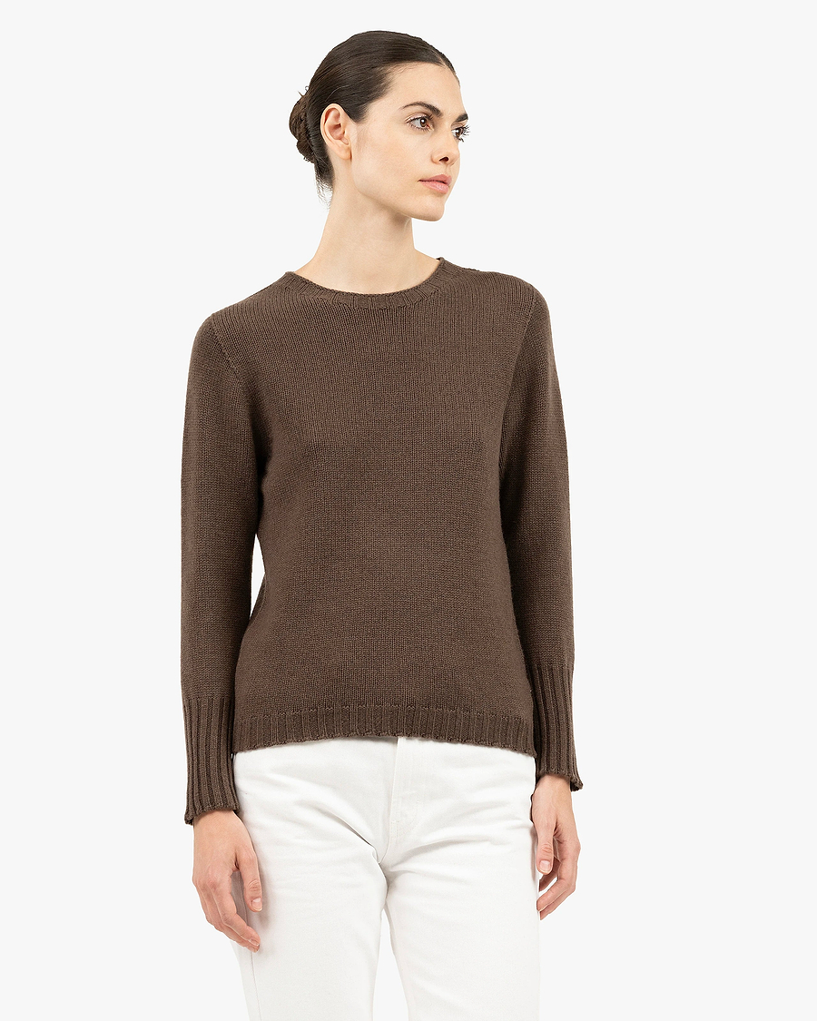 Women's Merano Crew Neck Sweater - Brown Cashmere