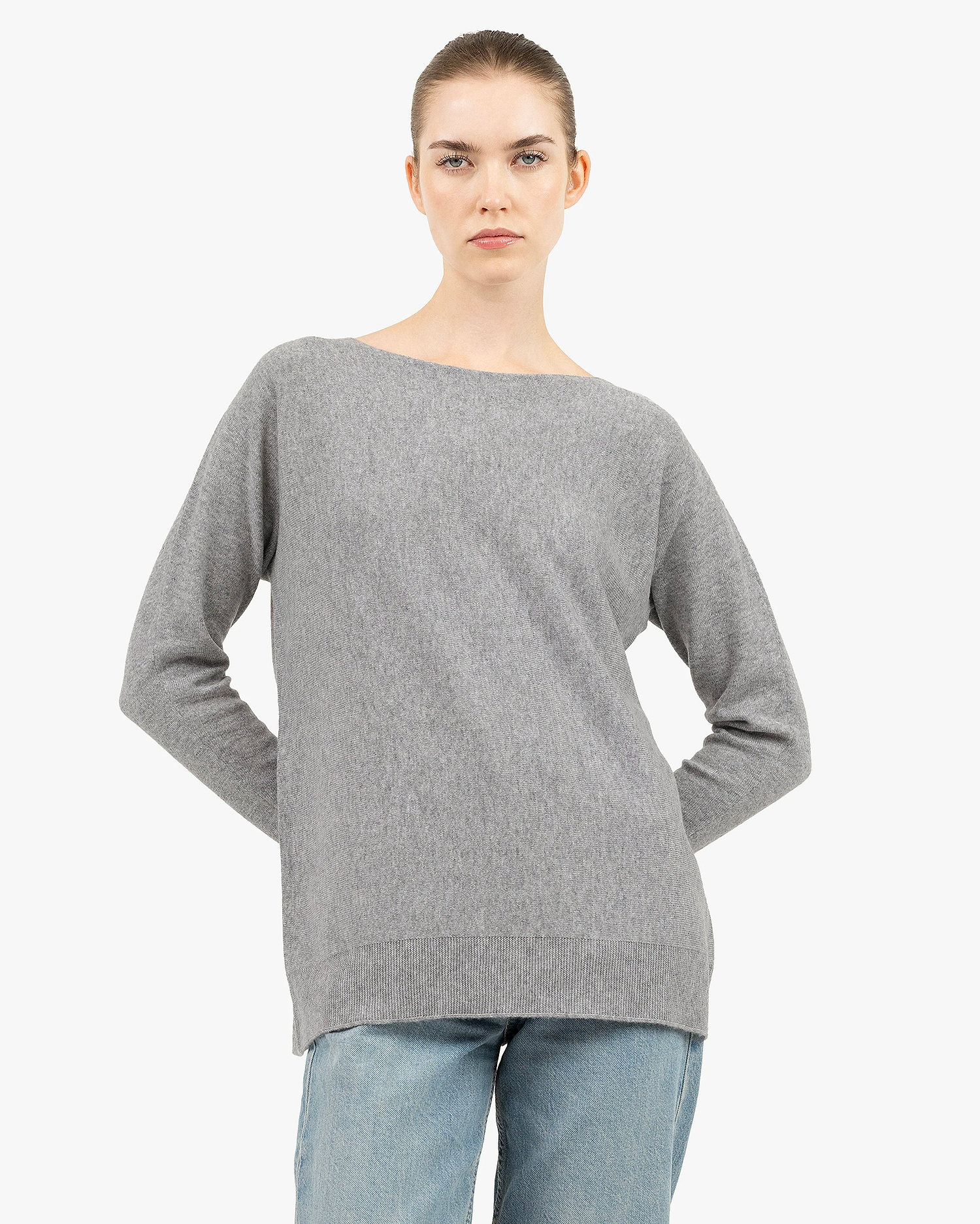 Milford Boat Neck Sweater - Medium Grey Merino