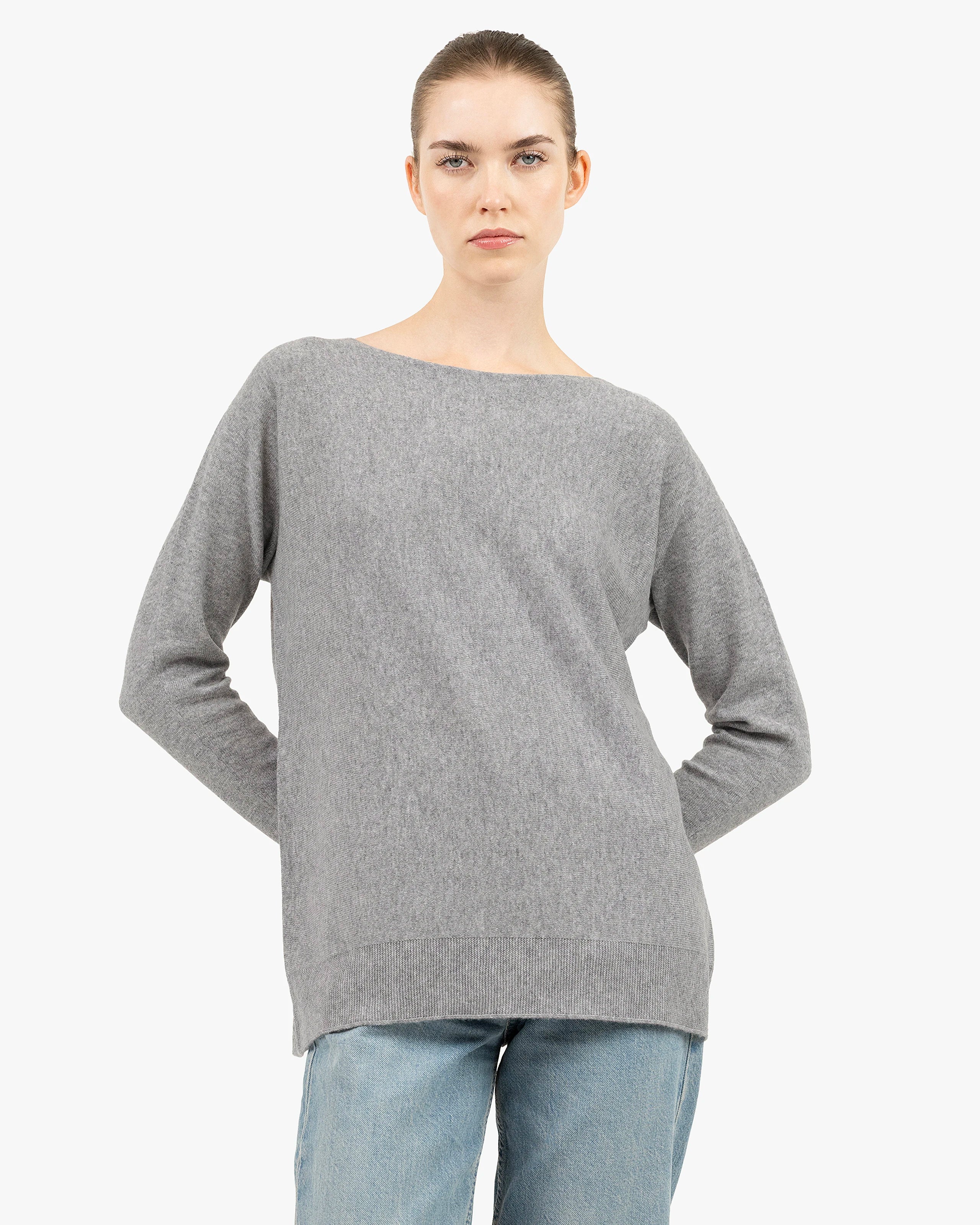 Milford Boat Neck Sweater - Medium Grey Merino