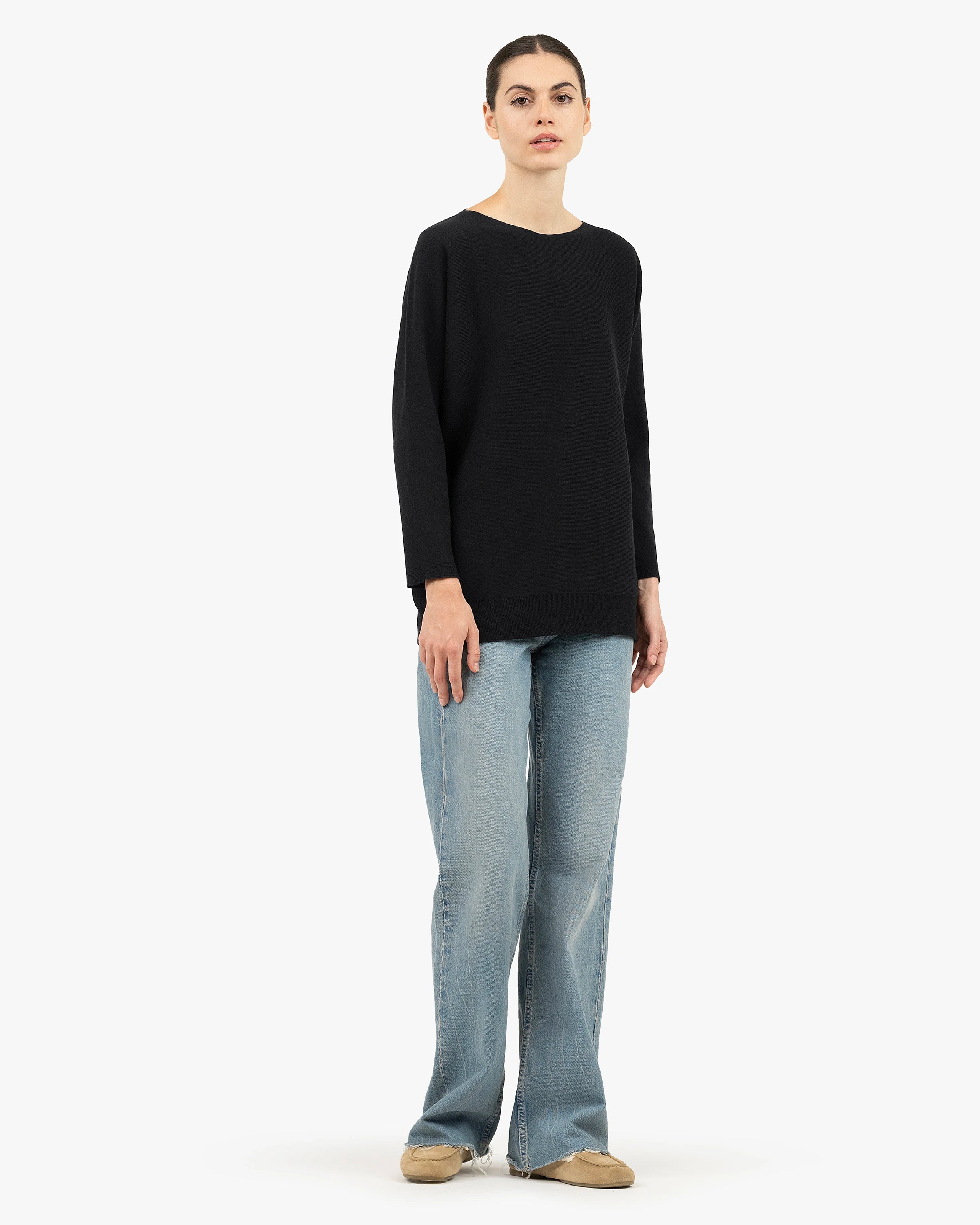 Milford Boat Neck Sweater - Black Merino