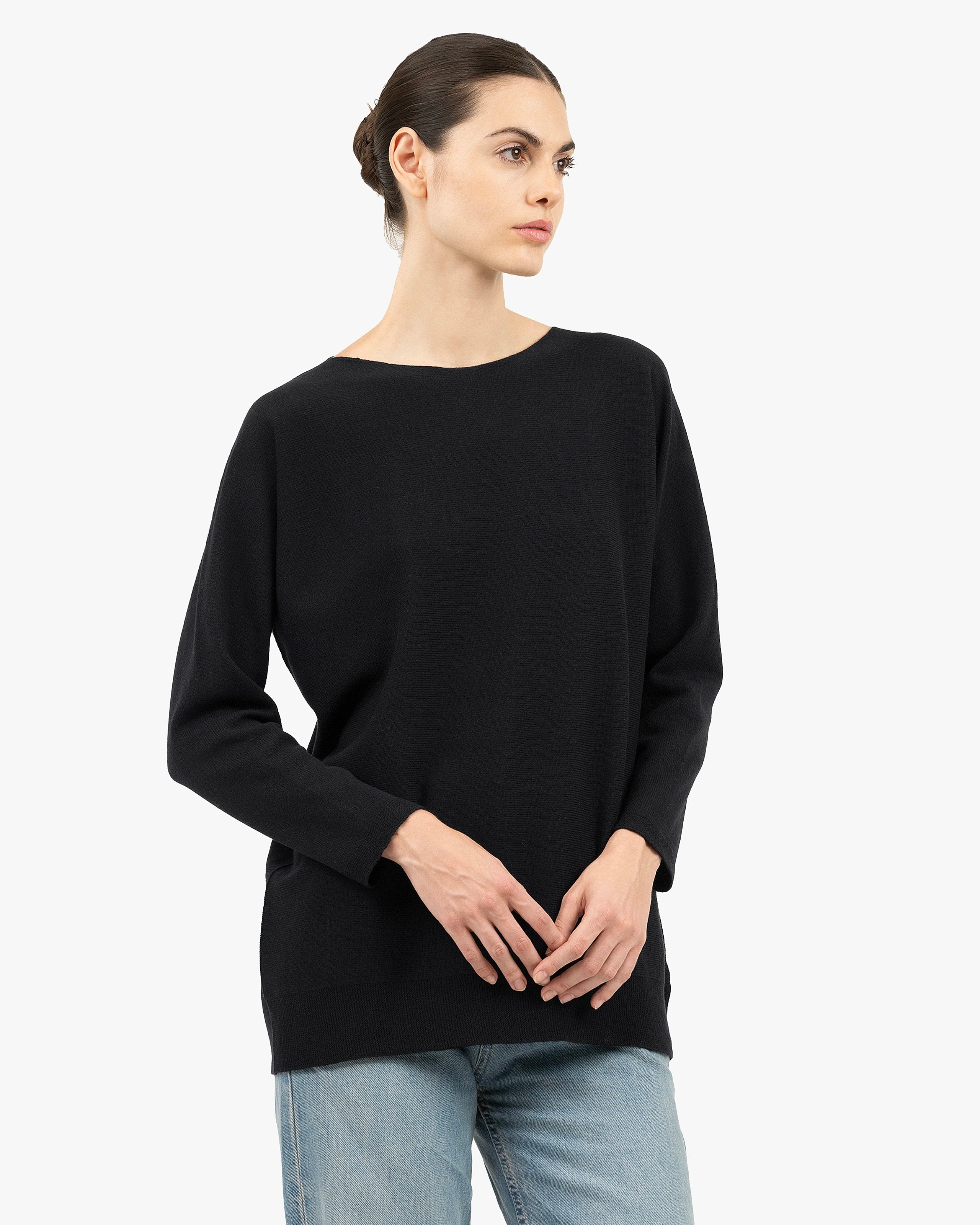 Milford Boat Neck Sweater - Black Merino