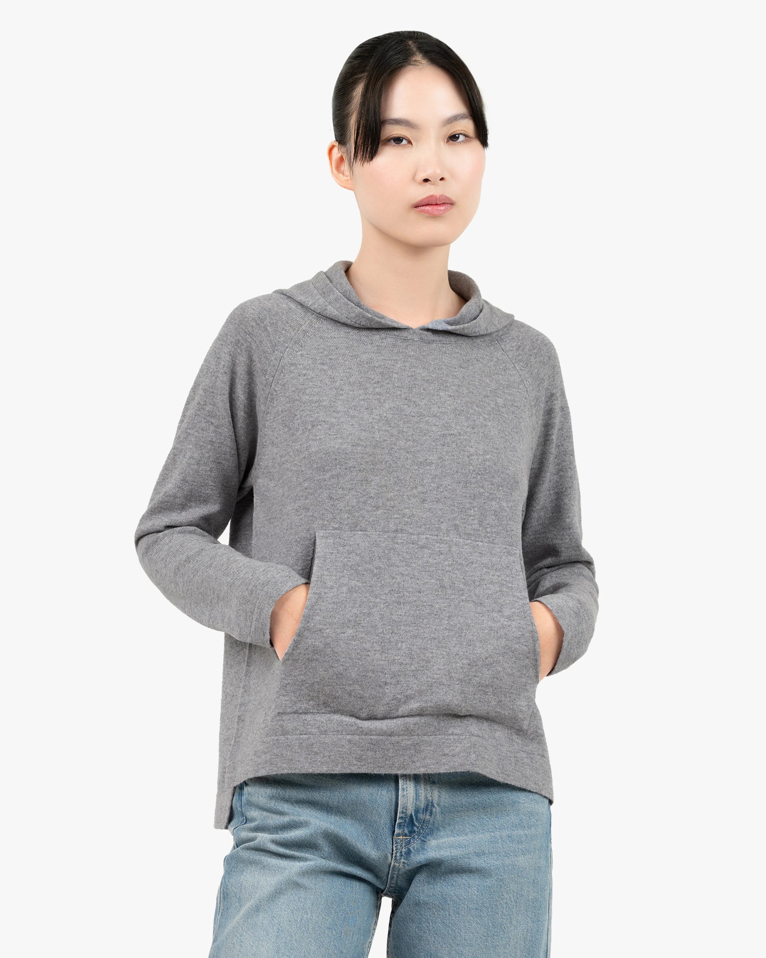 Women's Milford Merino Hoodie - Medium Grey | MaisonCashmere
