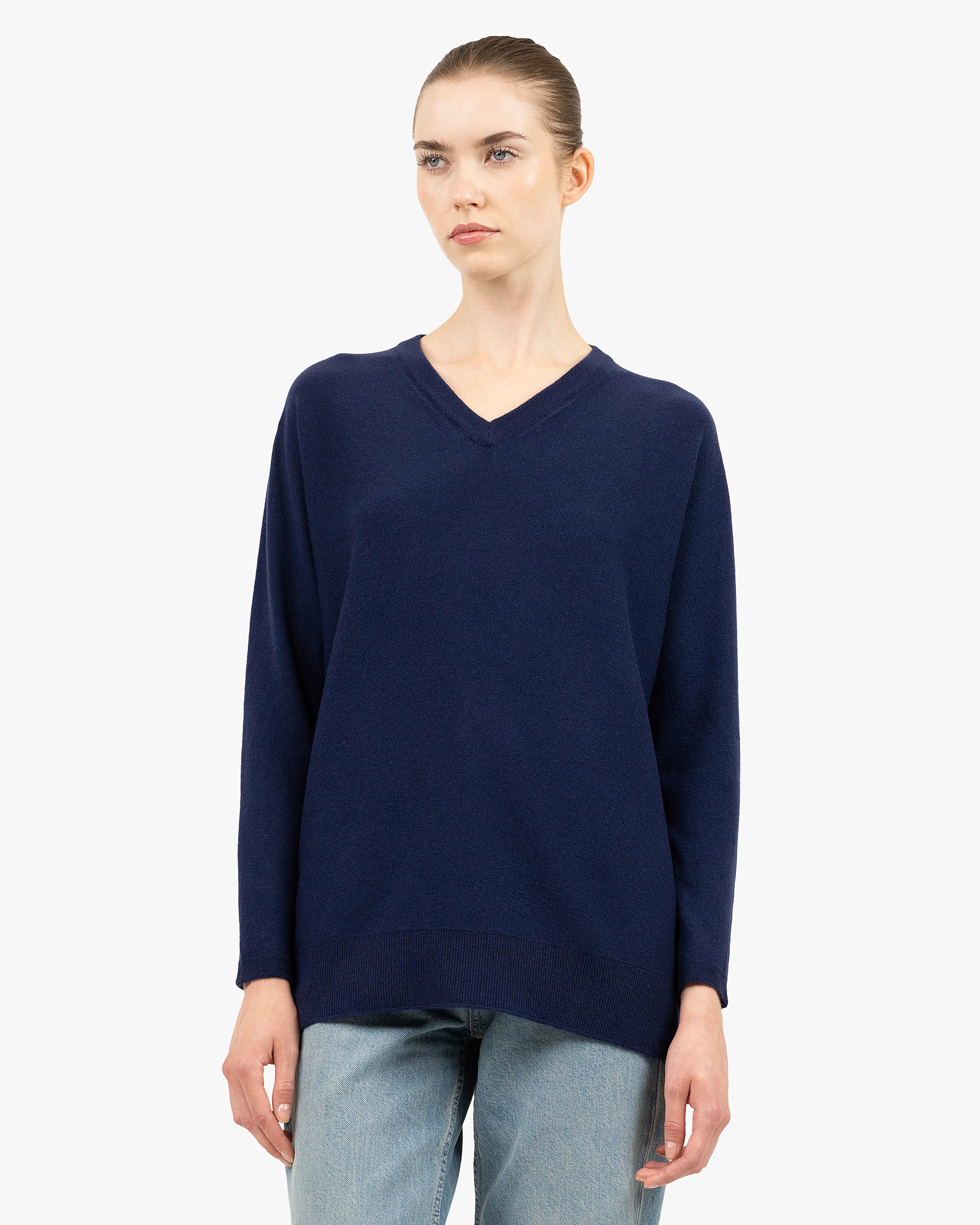 Women's Milford V-Neck Sweater - Blue Merino