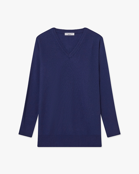 Women's Milford V-Neck Sweater - Blue Merino