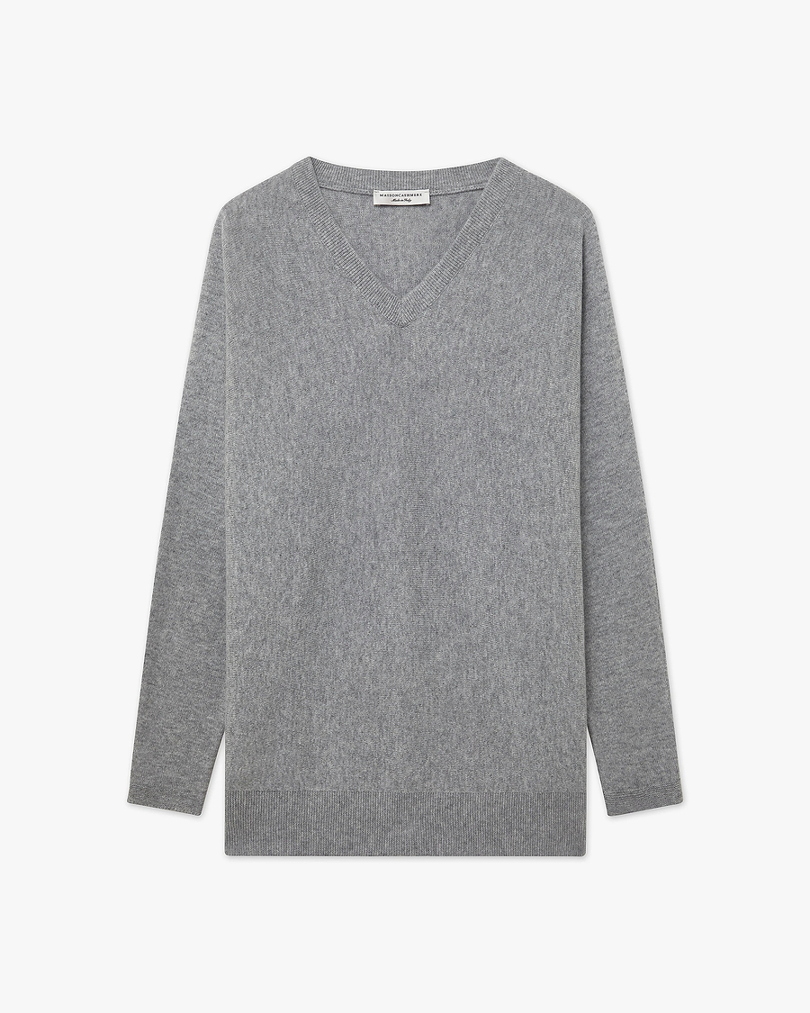 Women's Milford V-Neck Sweater - Medium Grey Merino