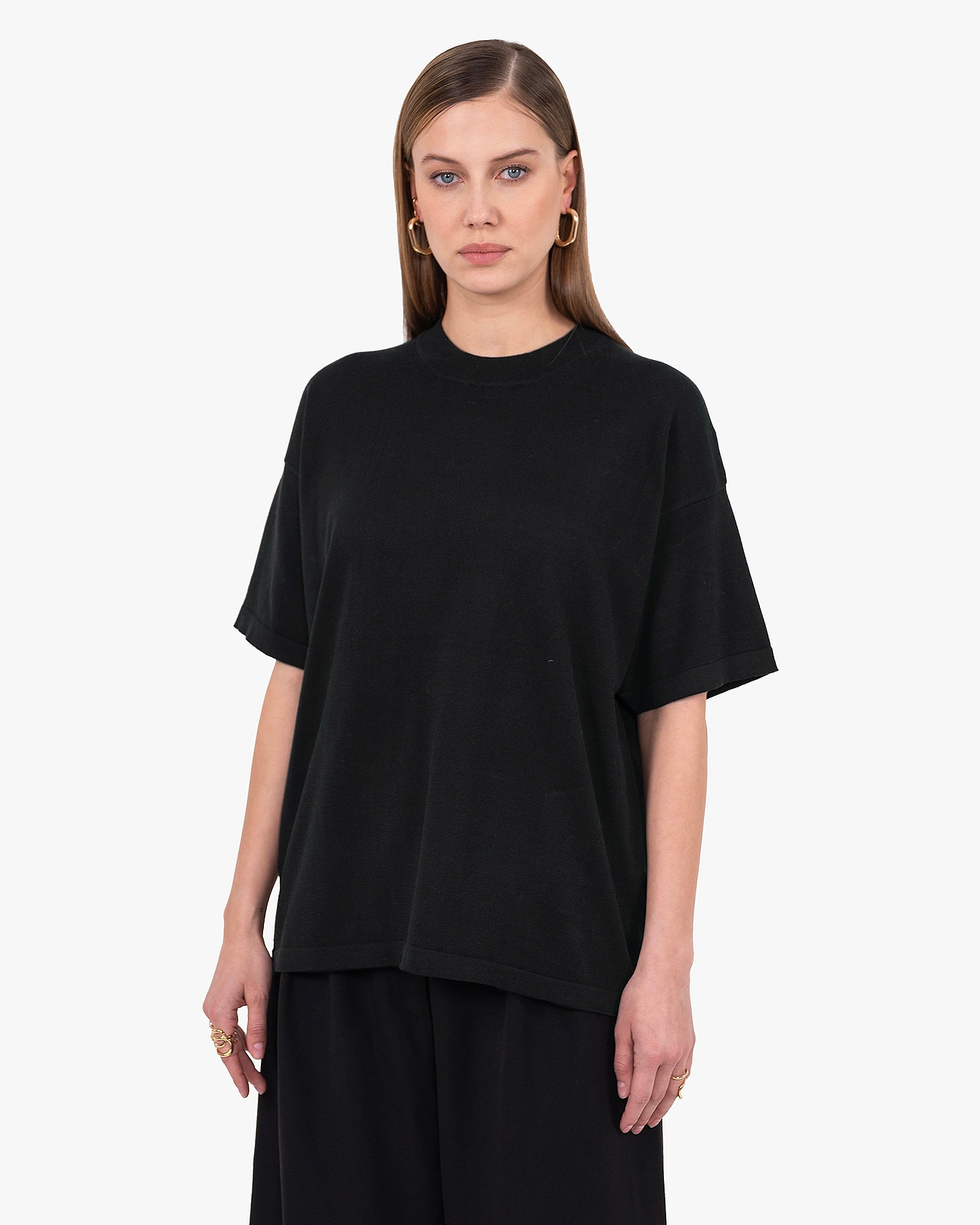 Women's Oasi Giza Cotton Oversized T-Shirt - Black | MaisonCashmere