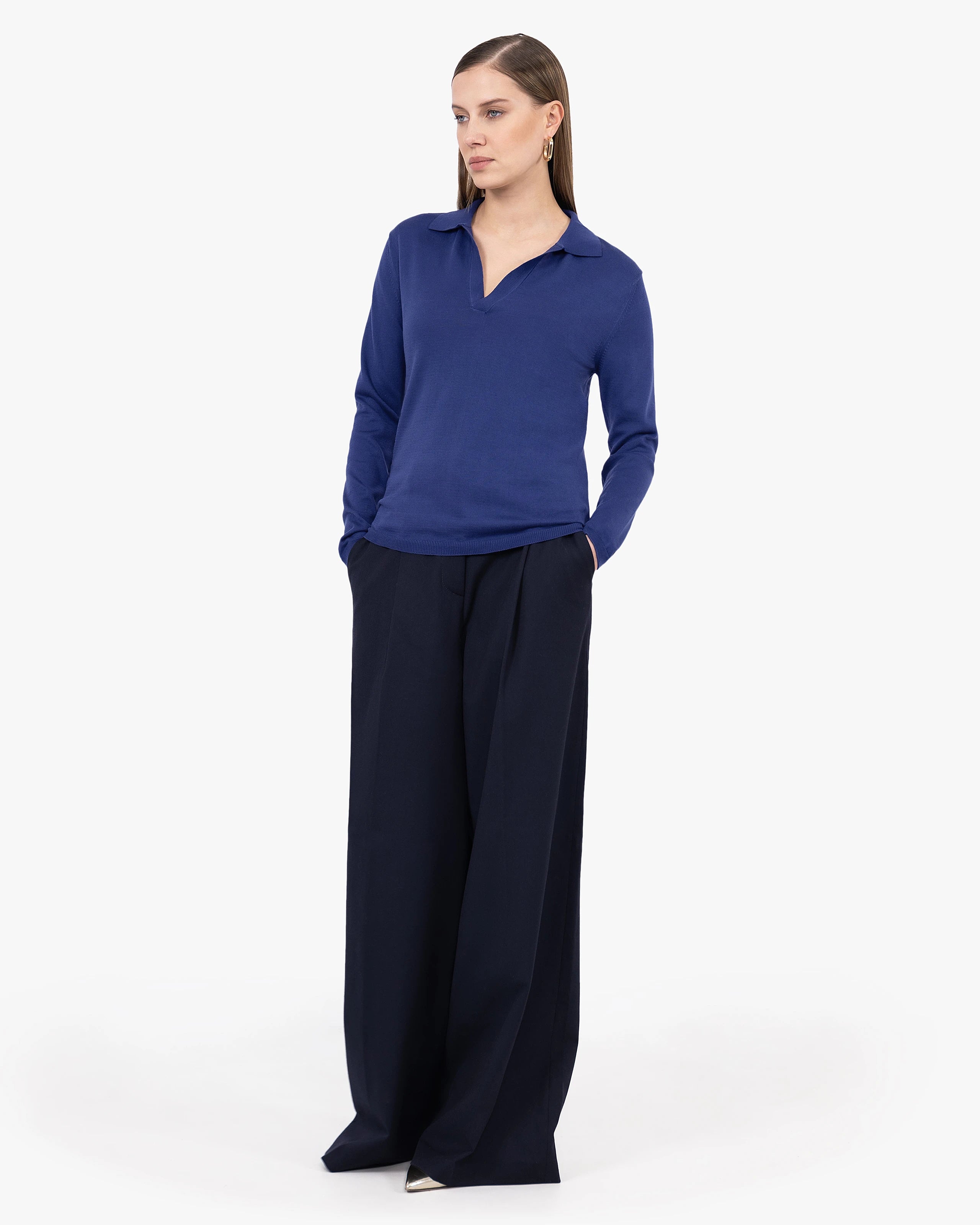 Women's Oasi Polo Sweater - Blue Cotone