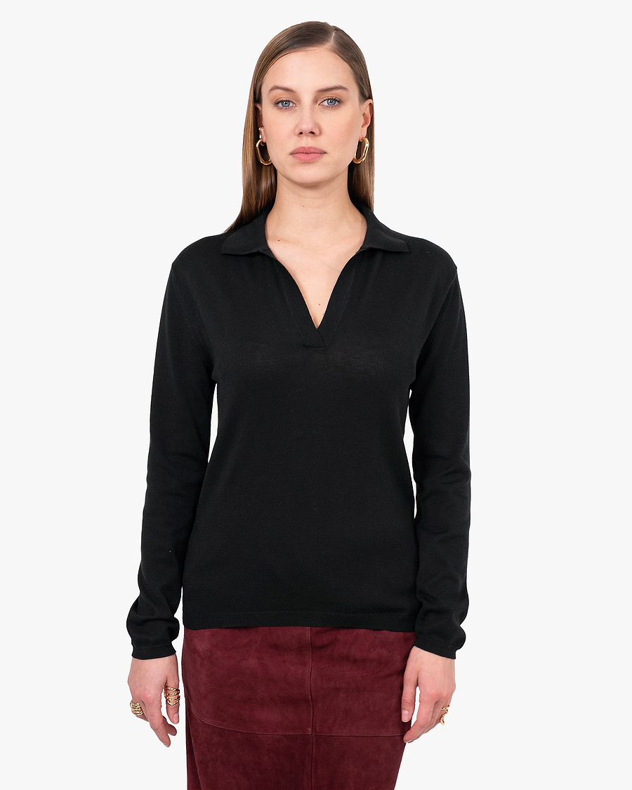 Women's Oasi Polo Sweater - Black Cotone