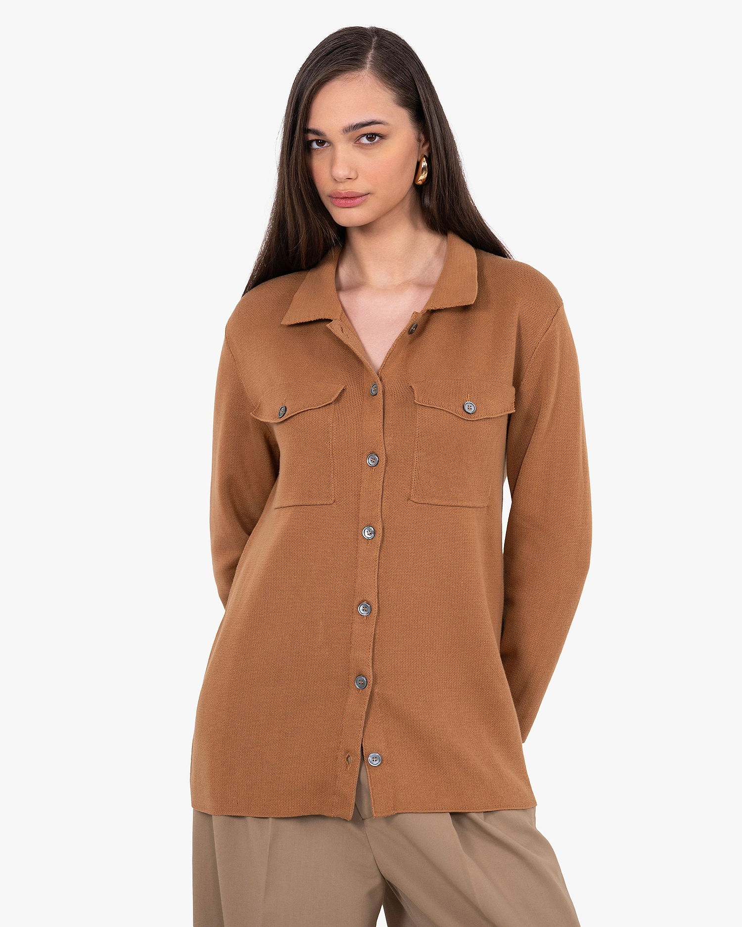Oasi Shirt Sweater - Hazelnut Cotone