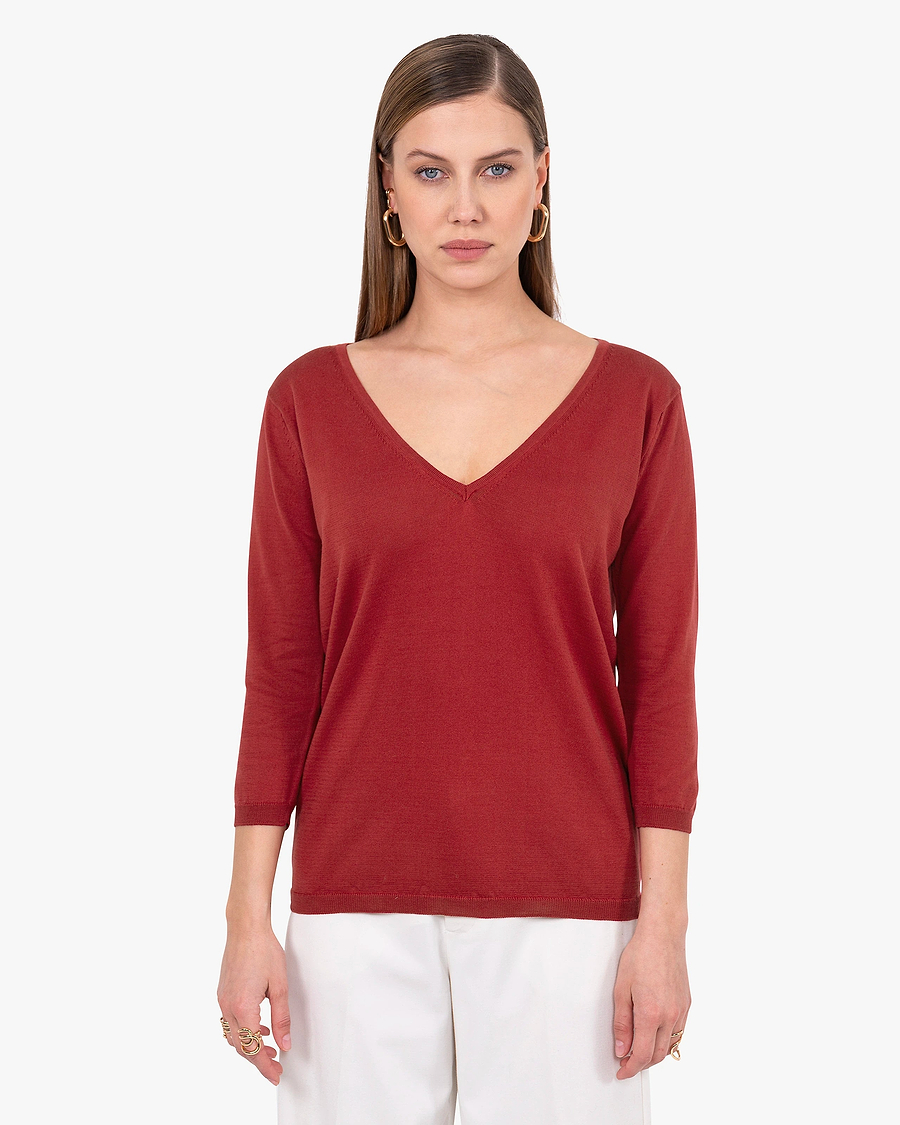 Women's Oasi V-Neck Sweater - Red Cotone