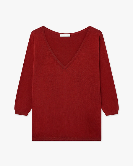Women's Oasi V-Neck Sweater - Red Cotone
