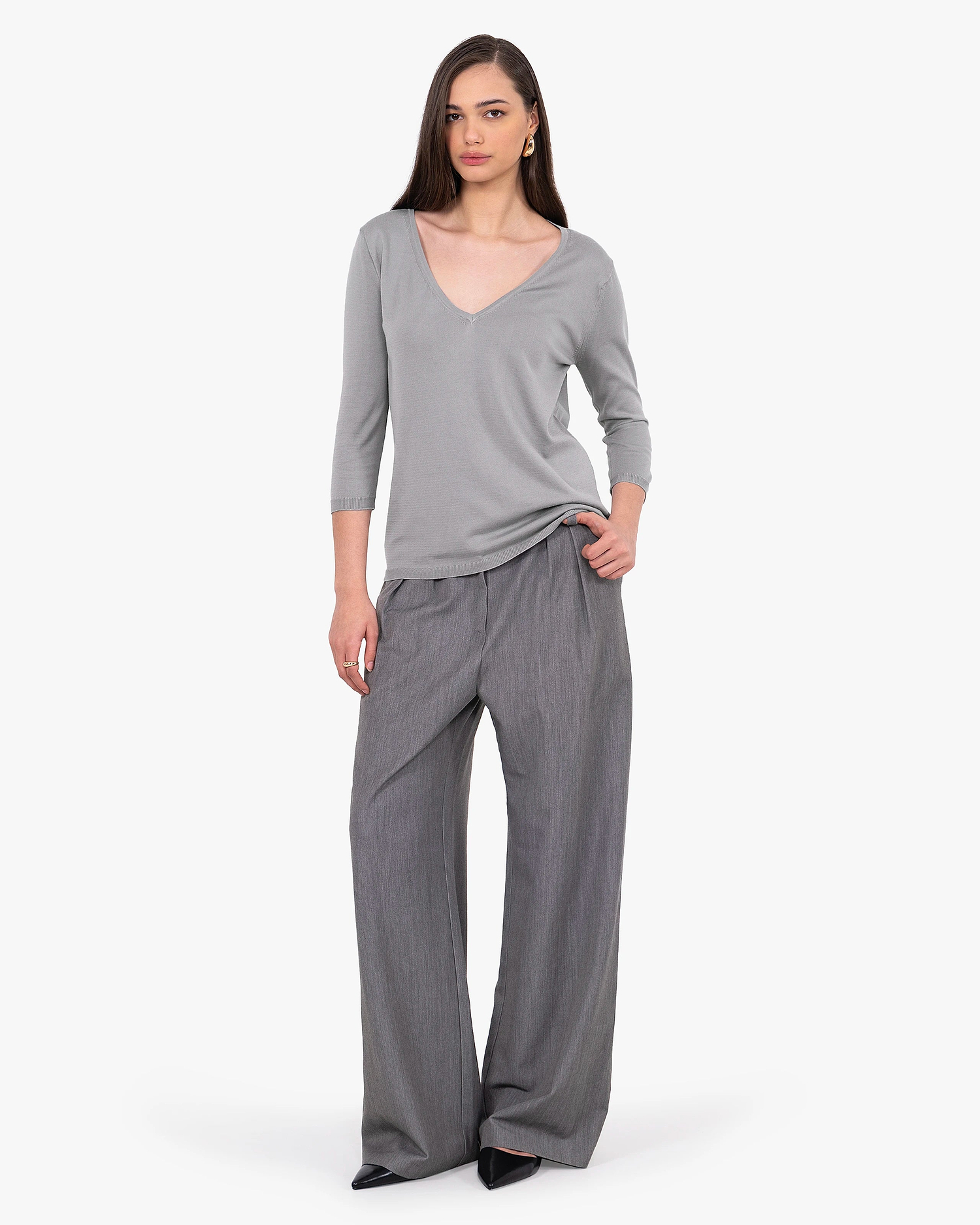 Women's Oasi V-Neck Sweater - Grey Cotone