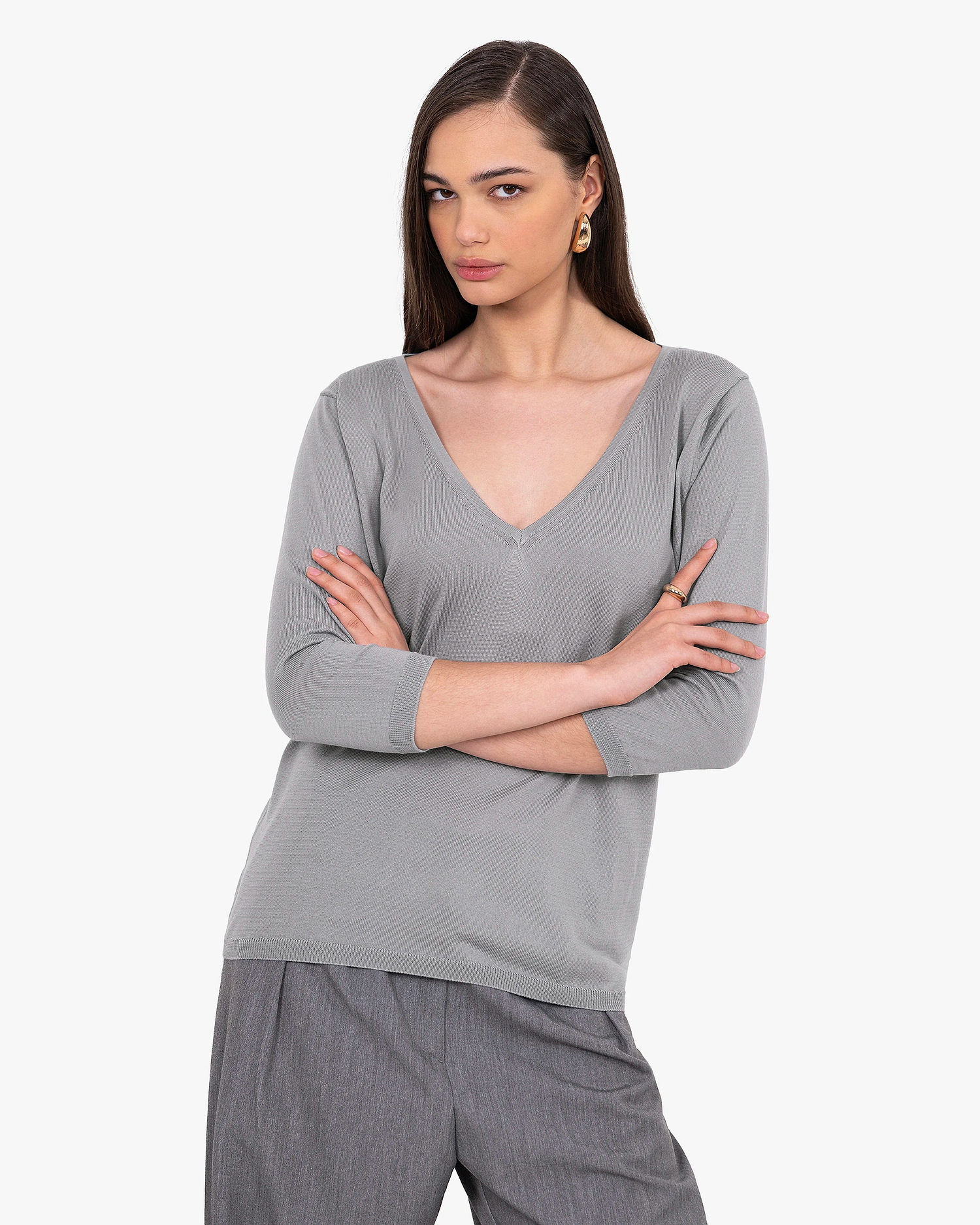 Women's Oasi V-Neck Sweater - Grey Cotone