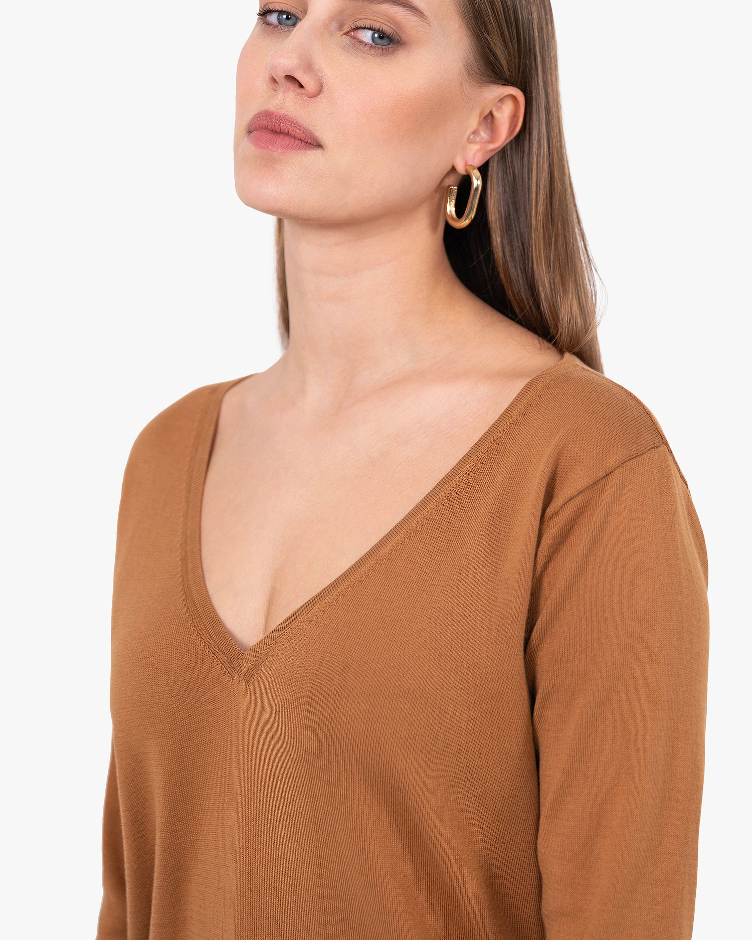 Women's Oasi V-Neck Sweater - Hazelnut Cotone
