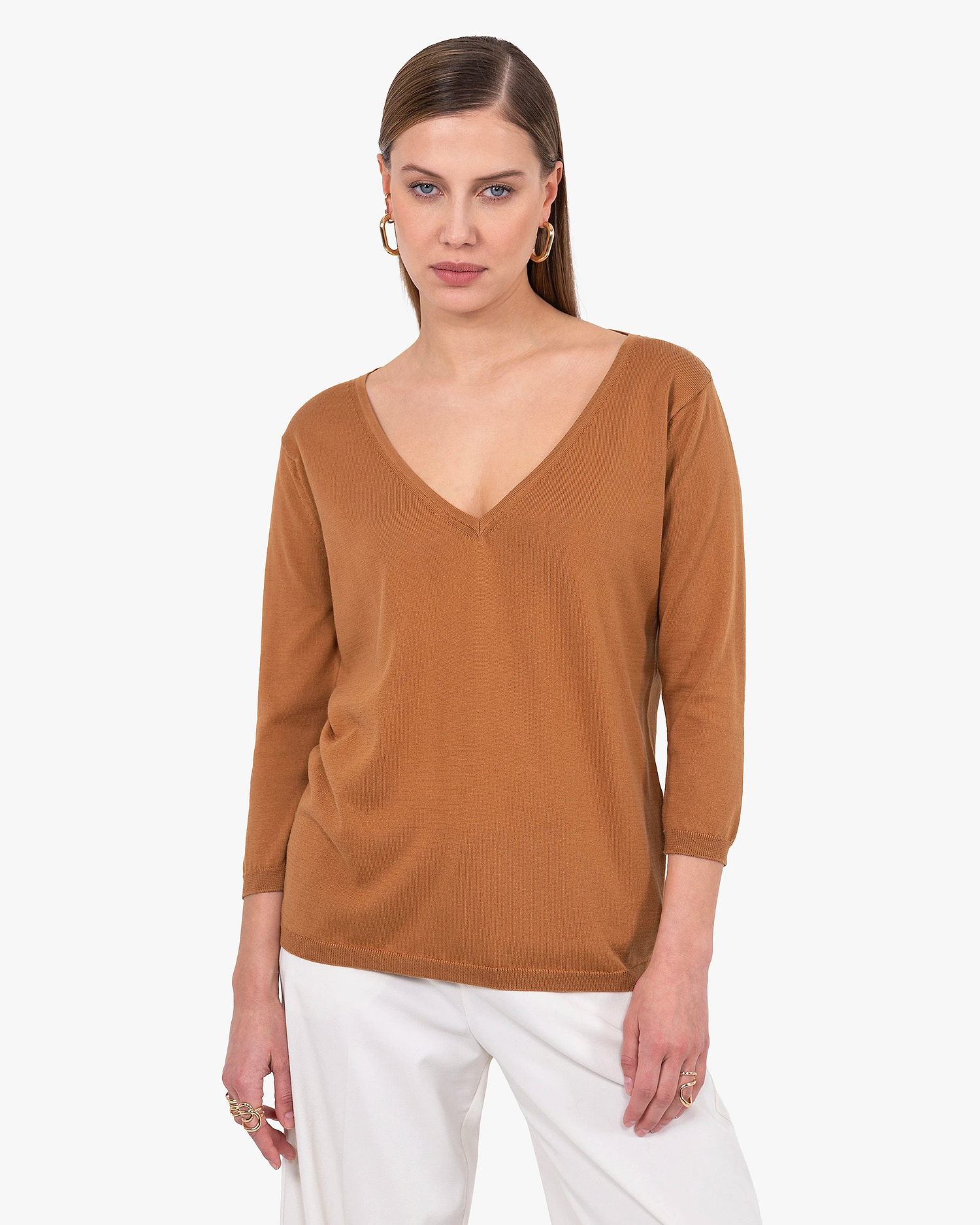 Women's Oasi V-Neck Sweater - Hazelnut Cotone
