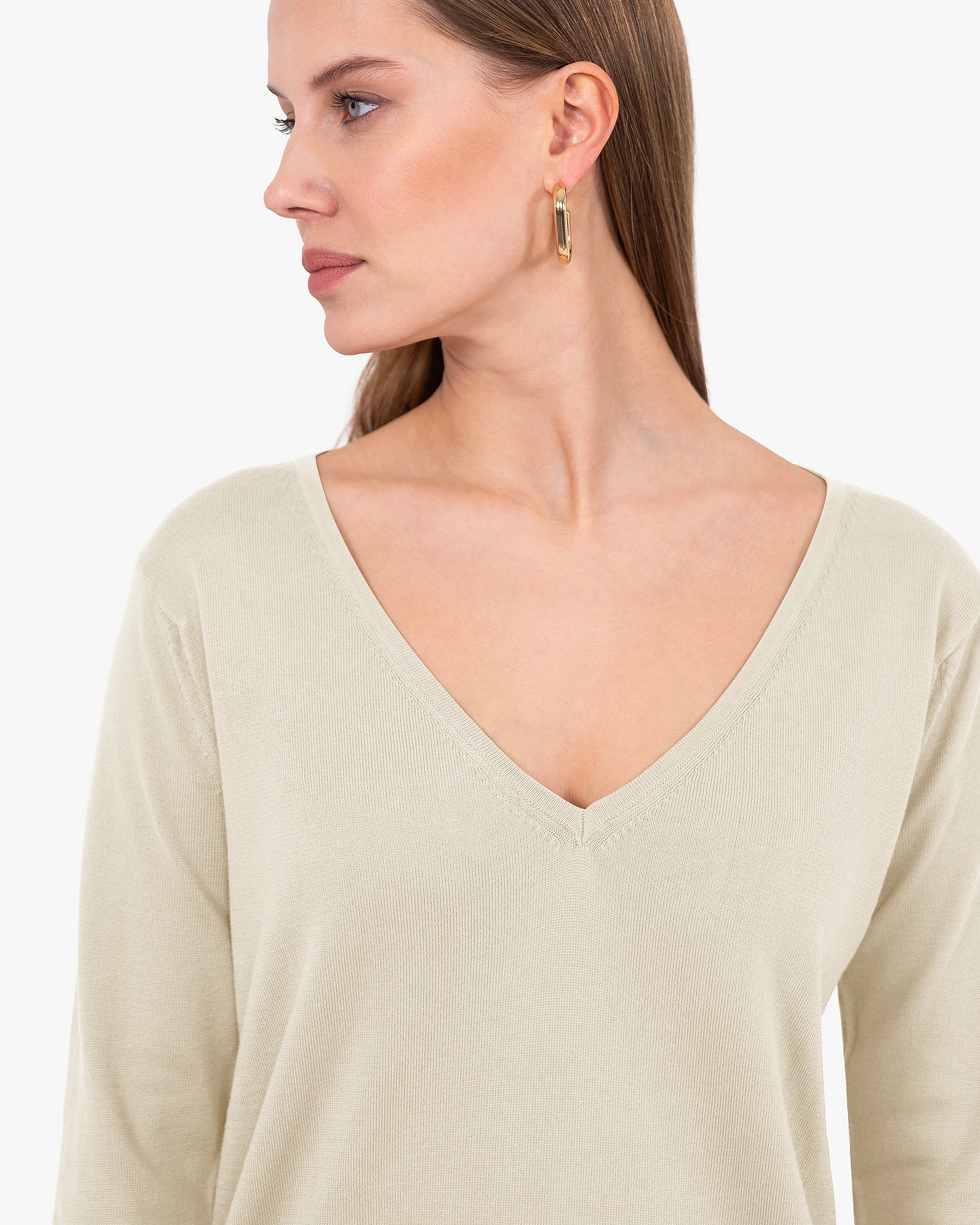 Women's Oasi V-Neck Sweater - Beige Cotone