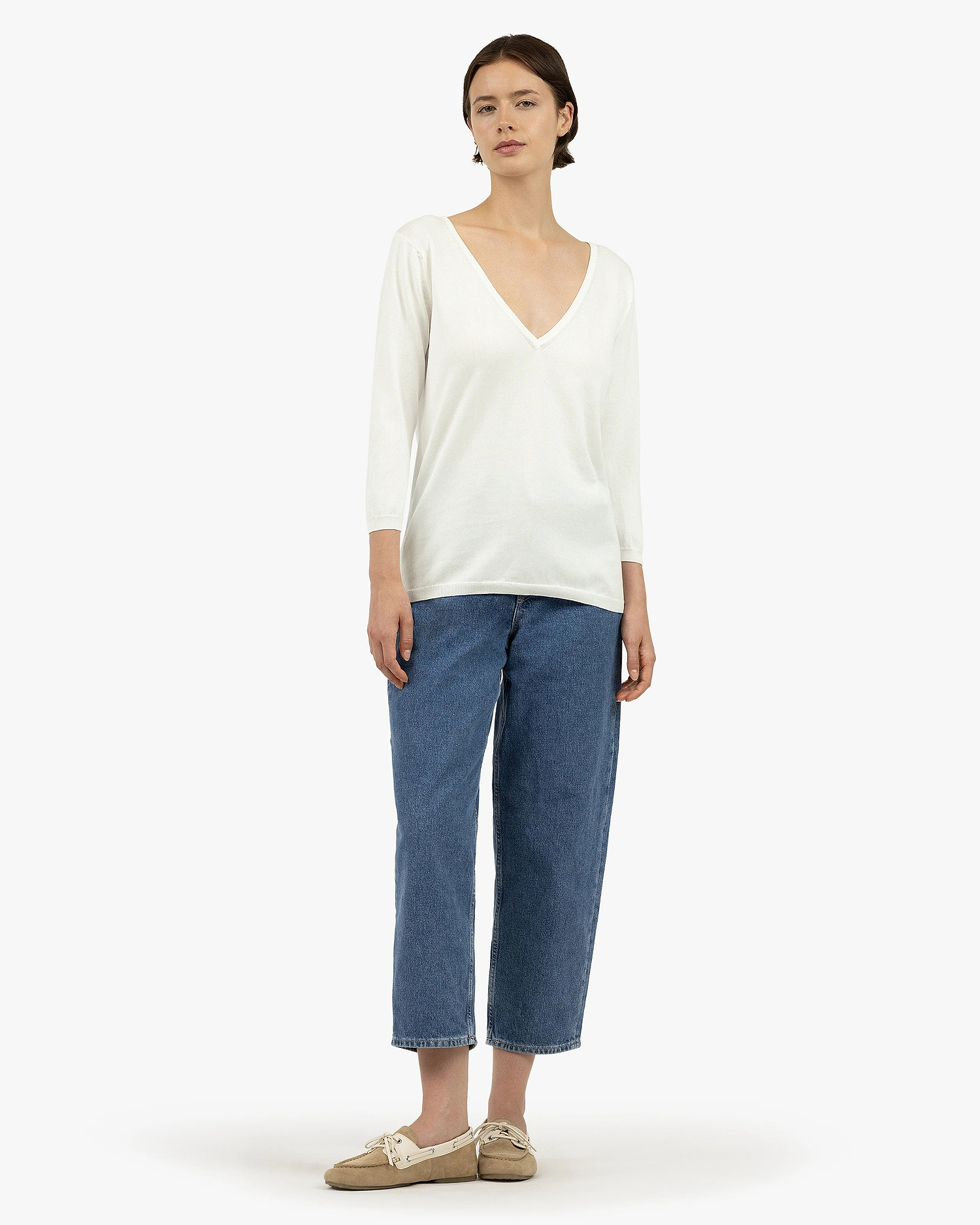 Women's Oasi V-Neck Sweater - White Cotone