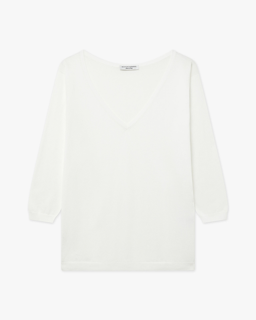 Women's Oasi V-Neck Sweater - White Cotone