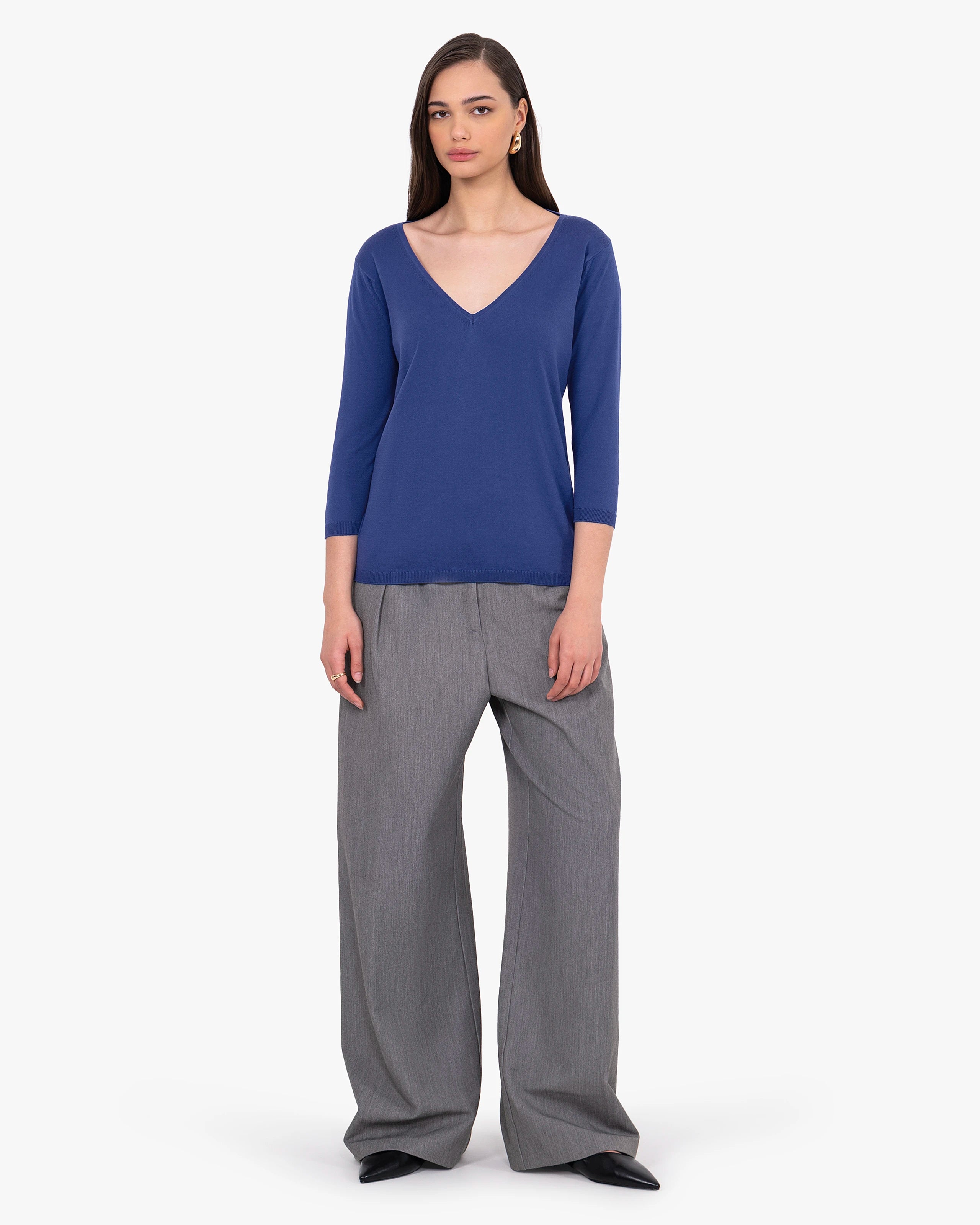 Women's Oasi V-Neck Sweater - Blue Cotone