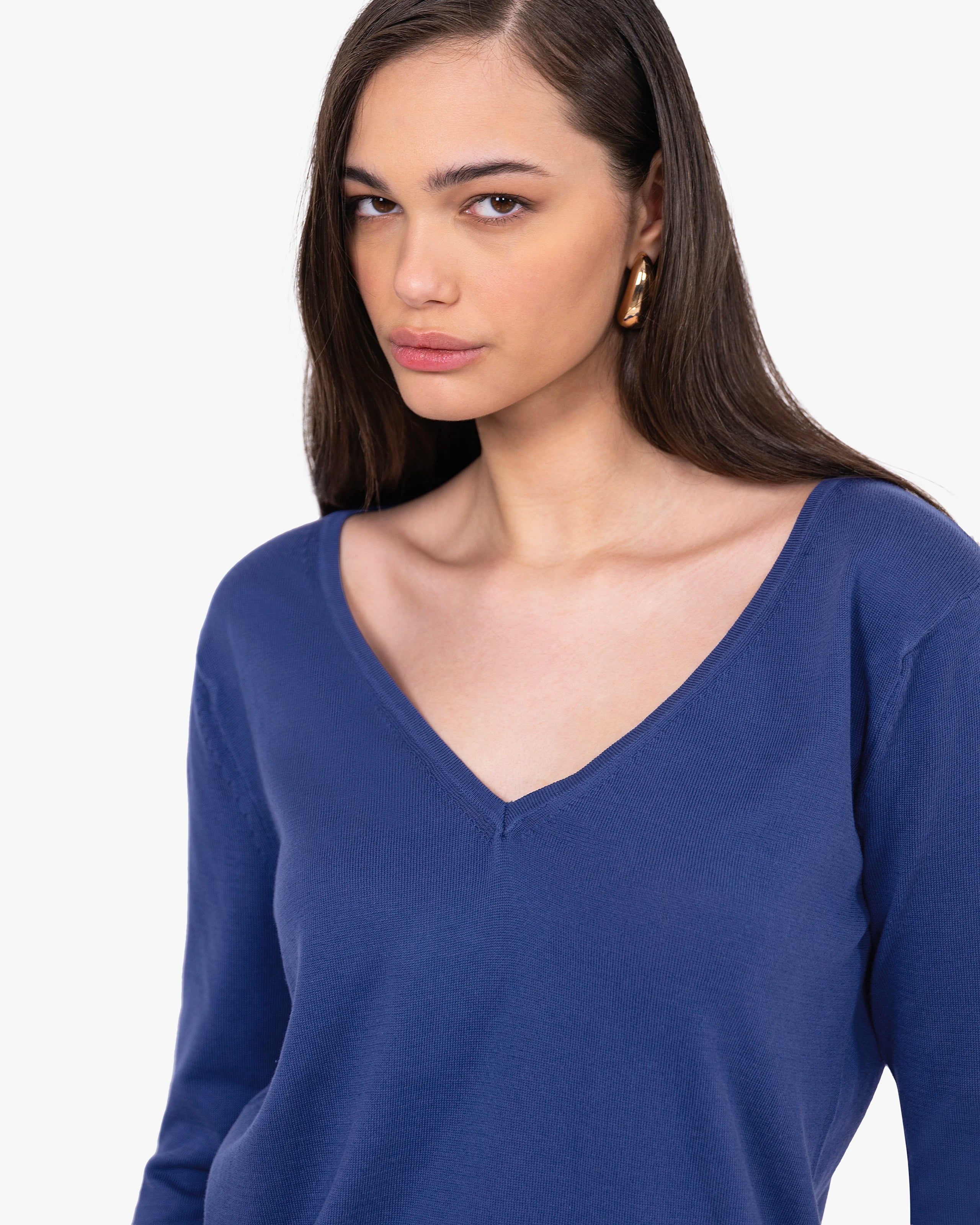 Women's Oasi V-Neck Sweater - Blue Cotone