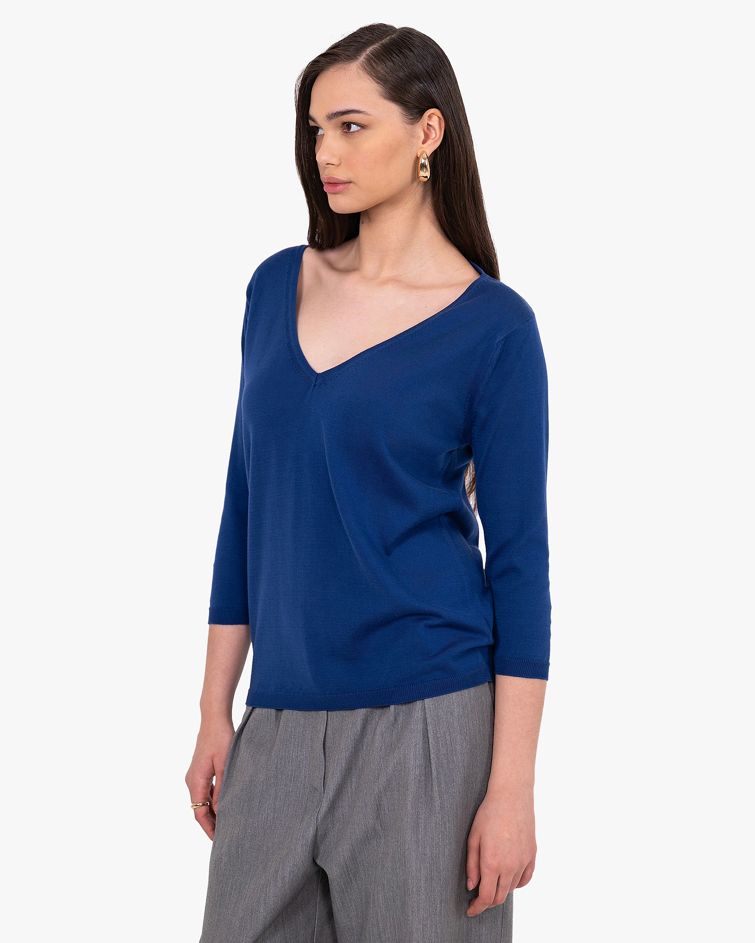 Women's Oasi V-Neck Sweater - Blue Cotone