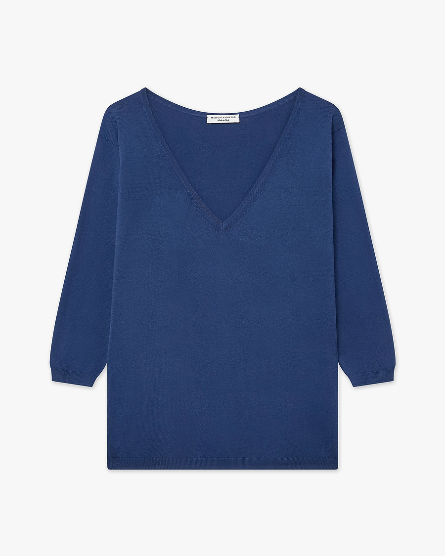 Women's Oasi V-Neck Sweater - Blue Cotone