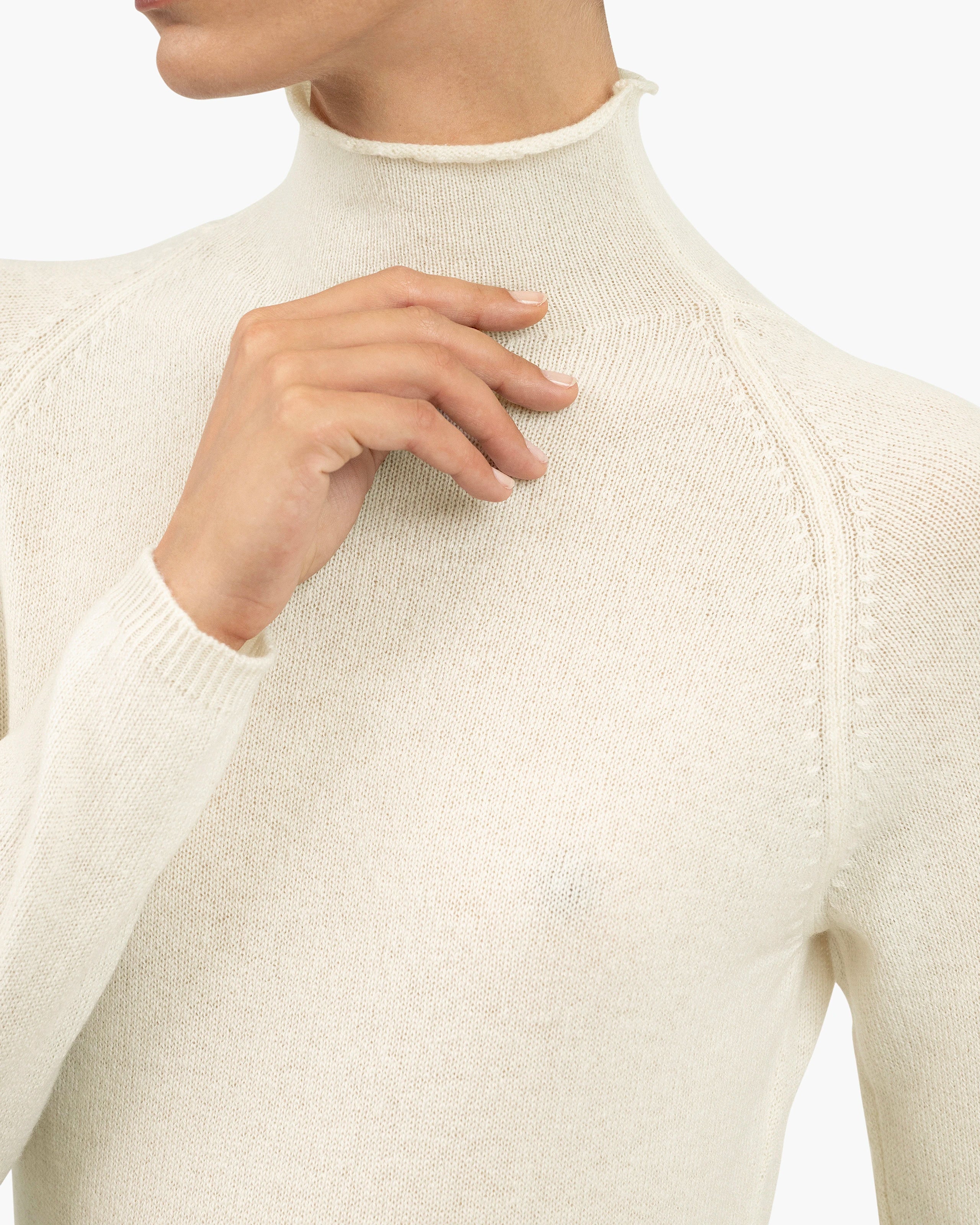 Piuma Mock Neck Sweater - White Cashmere