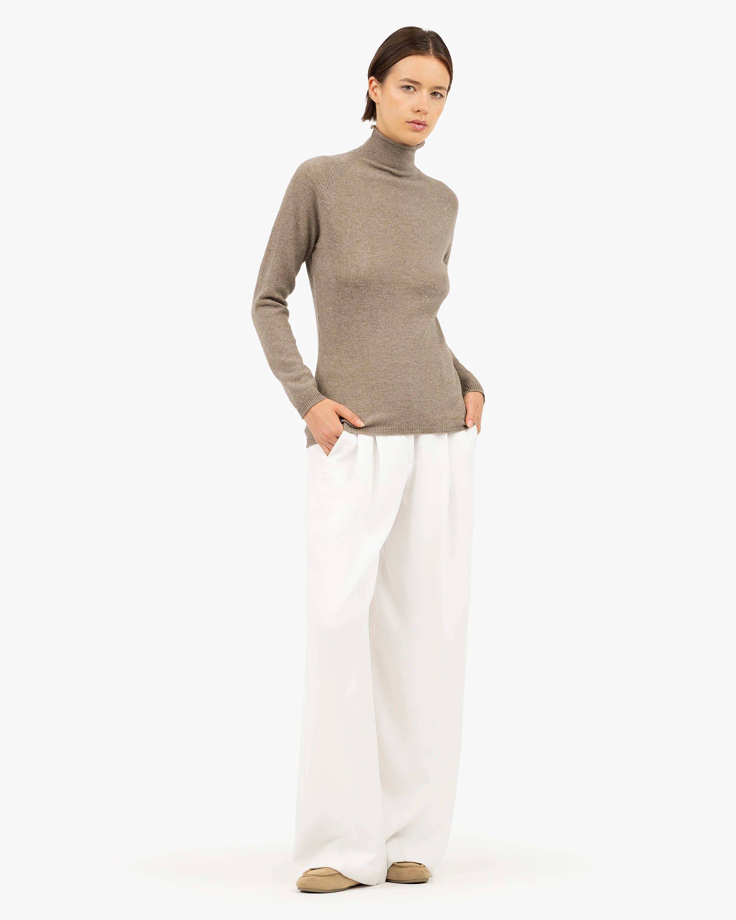 Piuma Mock Neck Sweater - Taupe Cashmere