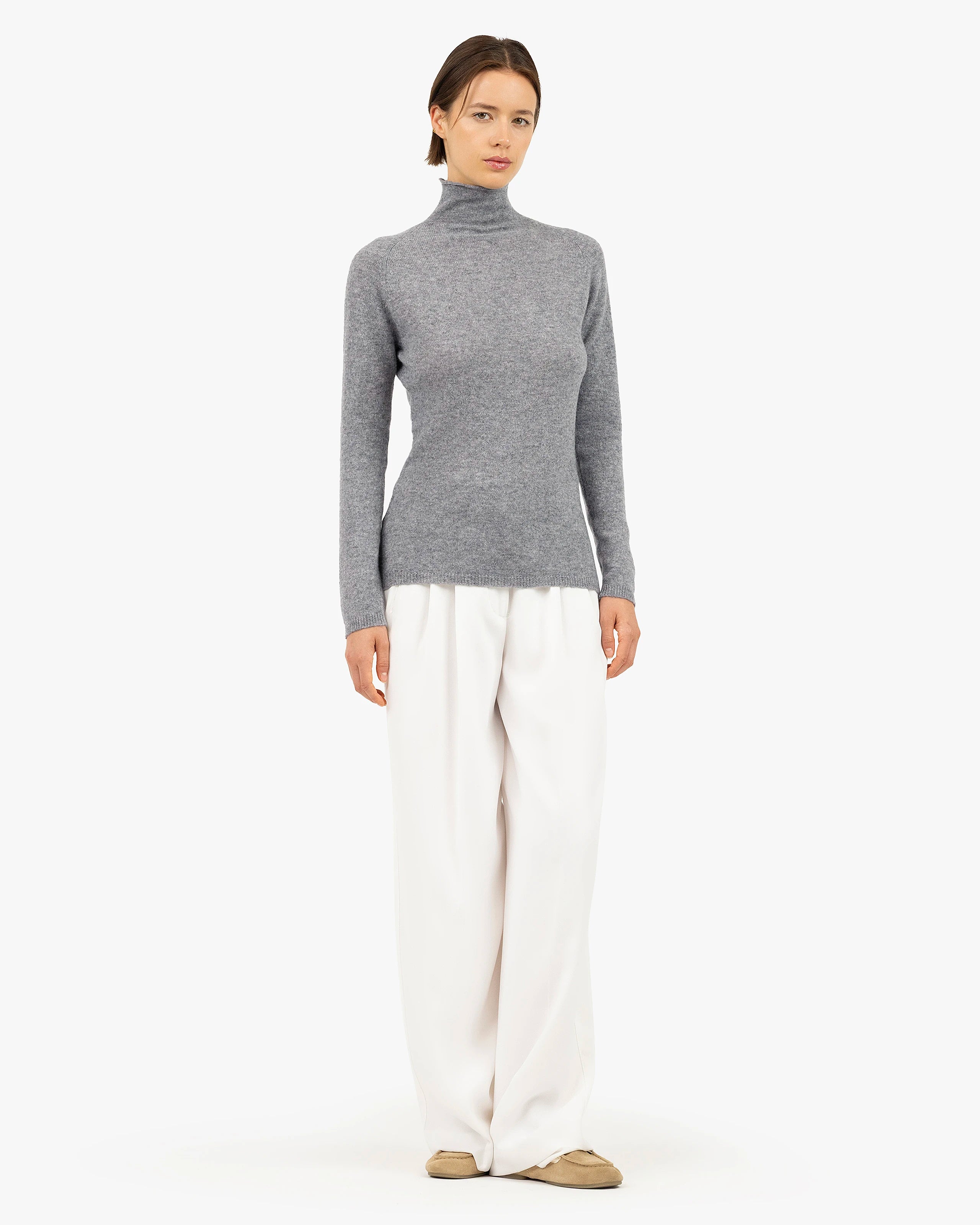 Women's Piuma Cashmere Mock Neck Sweater - Medium Grey