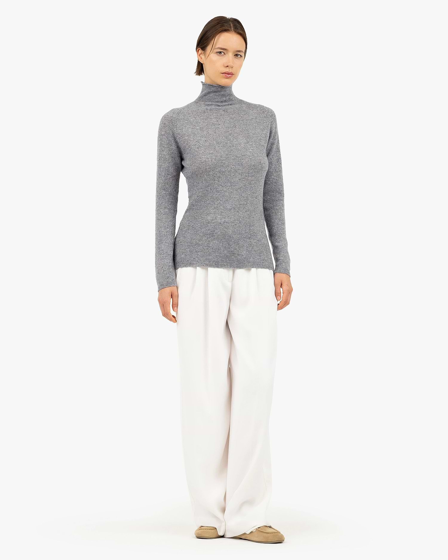 Women's Piuma Cashmere Mock Neck Sweater - Medium Grey Women's Piuma Cashmere Mock Neck Sweater - Medium Grey