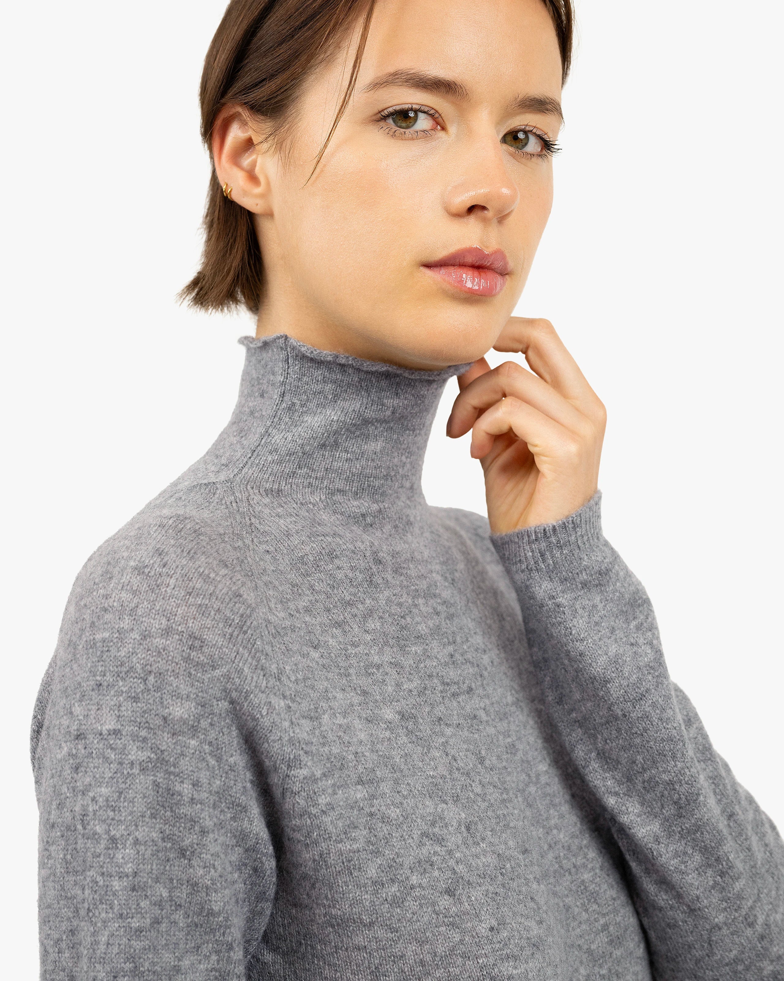 Piuma Mock Neck Sweater - Medium Grey Cashmere