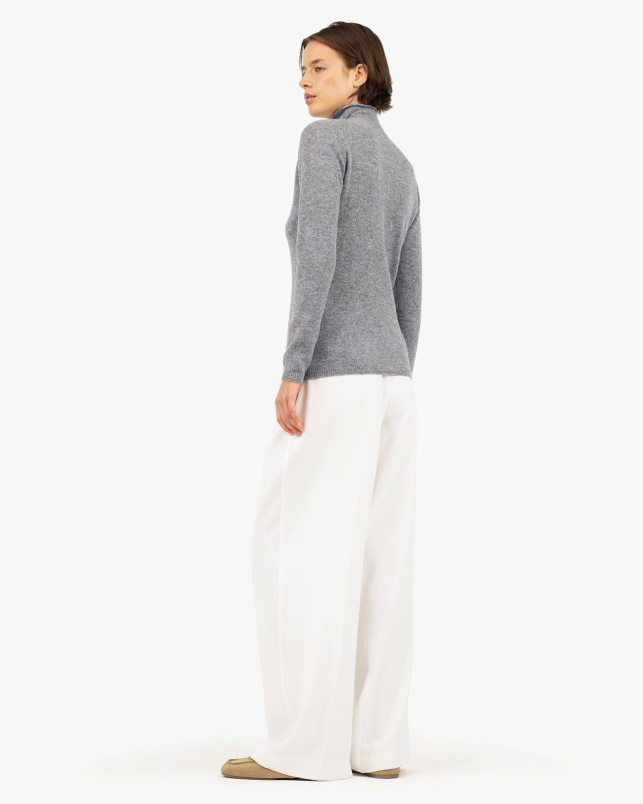 Pure White Cashmere 100% カシミヤ長袖ニット グレー Women's Piuma Cashmere Mock Neck Sweater - Medium Grey