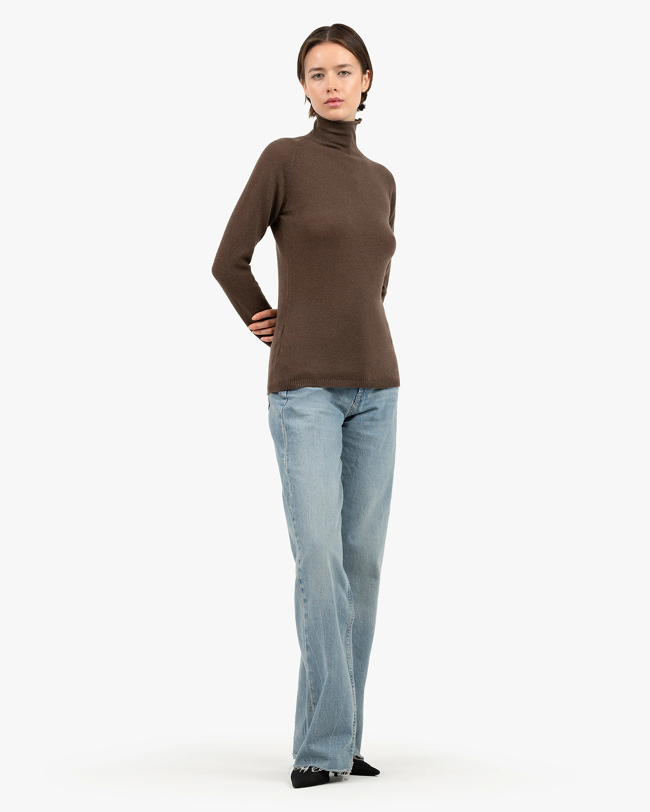 Women's Piuma Cashmere Mock Neck Sweater - Brown | MaisonCashmere