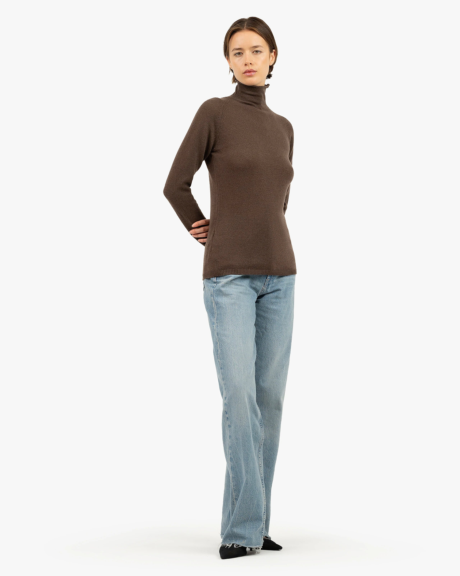 Piuma Mock Neck Sweater - Brown Cashmere