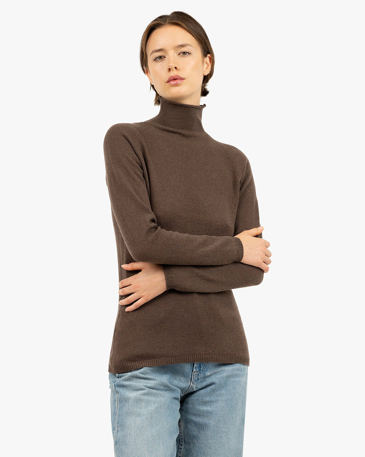 Piuma Mock Neck Sweater - Brown Cashmere
