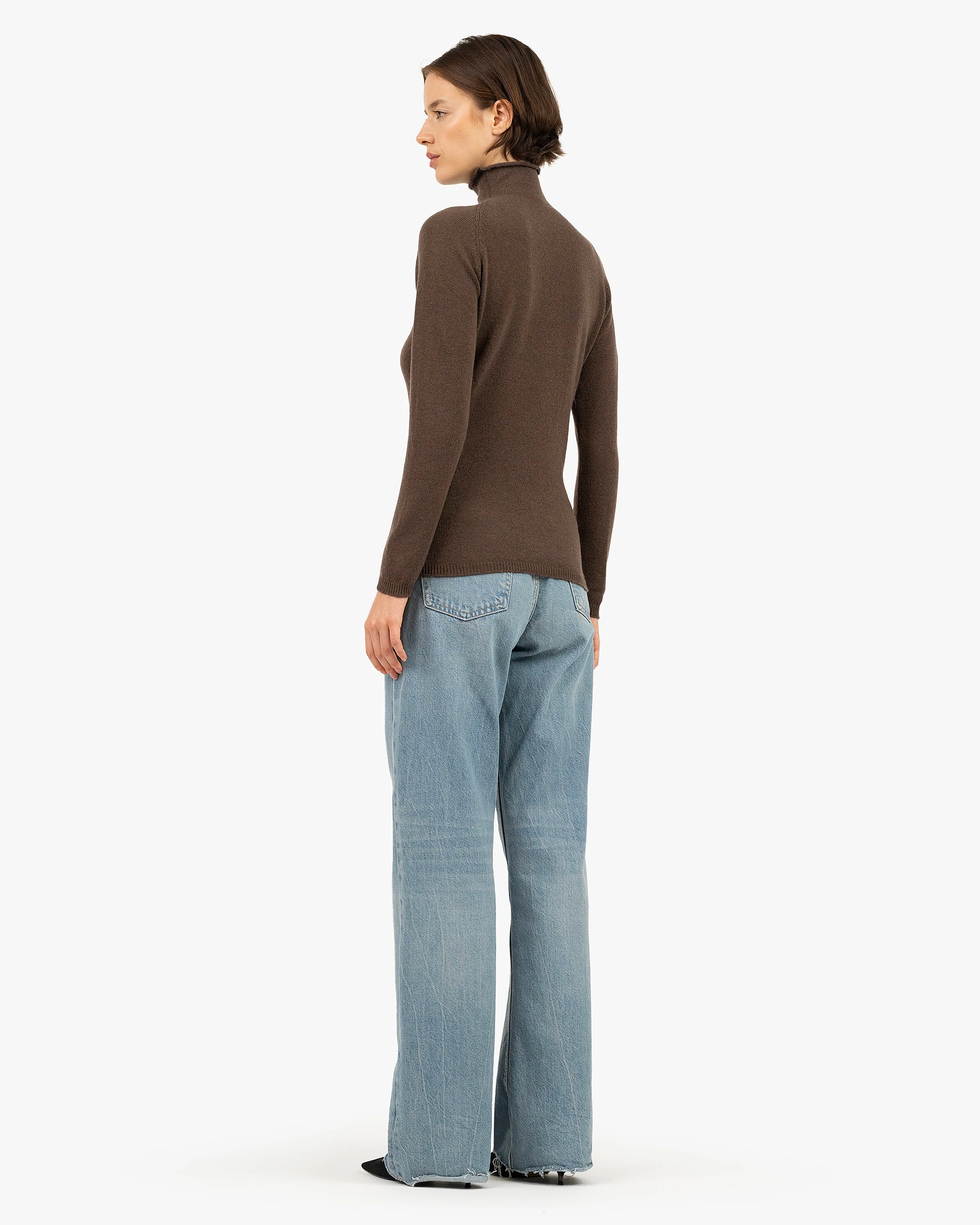 Piuma Mock Neck Sweater - Brown Cashmere