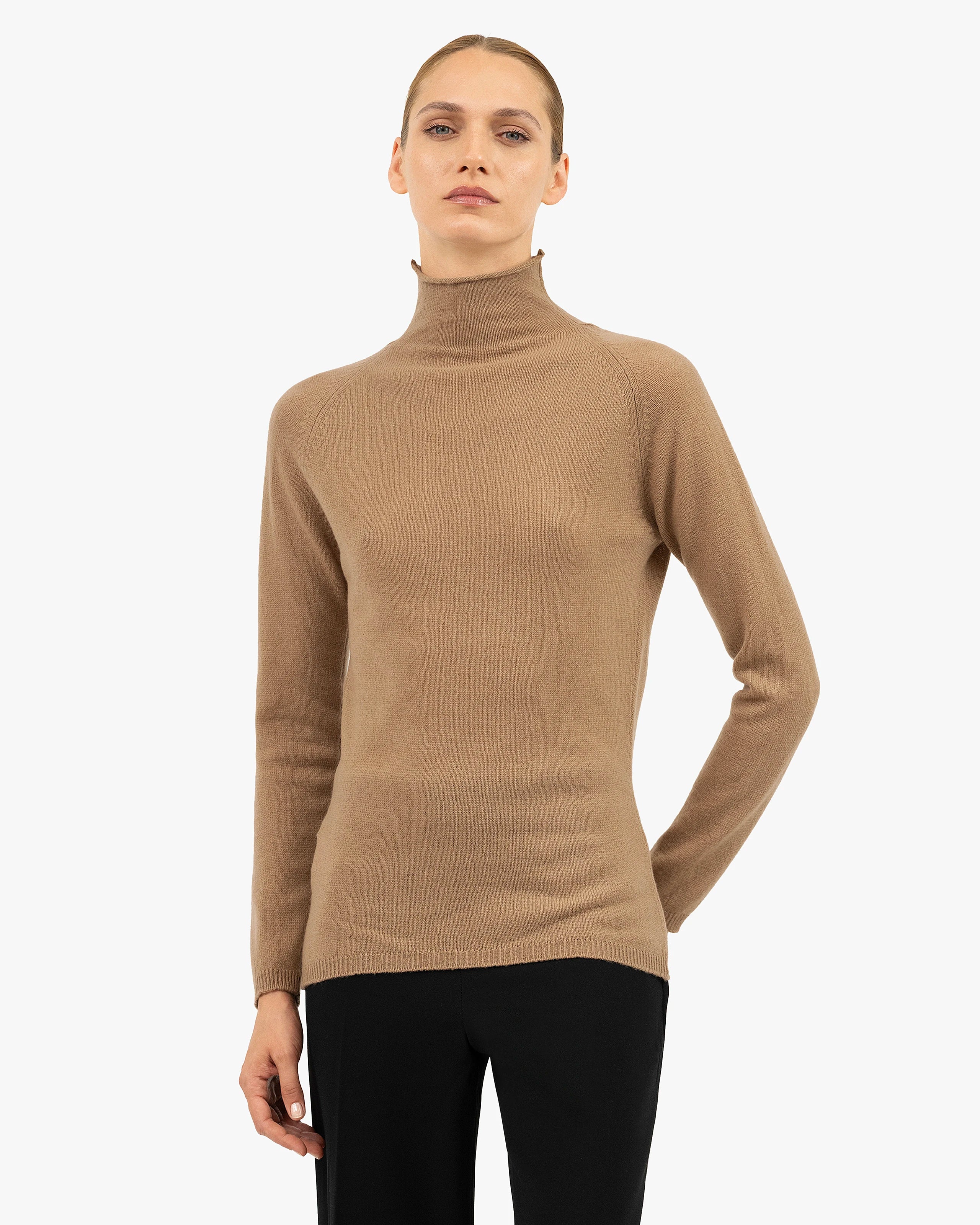 Piuma Mock Neck Sweater - Camel Cashmere
