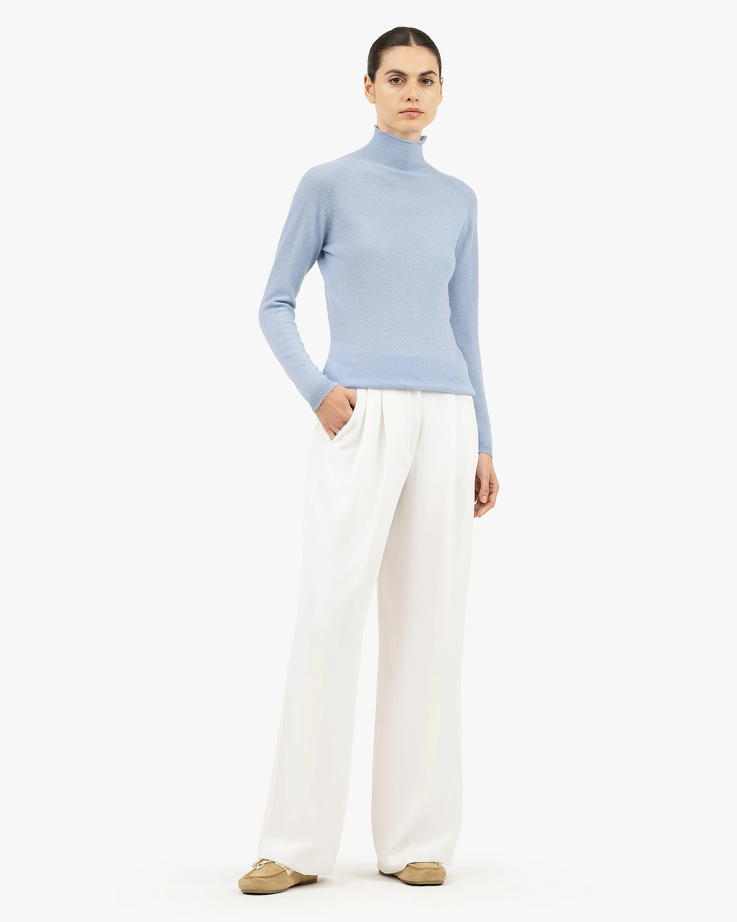 Piuma Mock Neck Sweater - Light Blue Cashmere