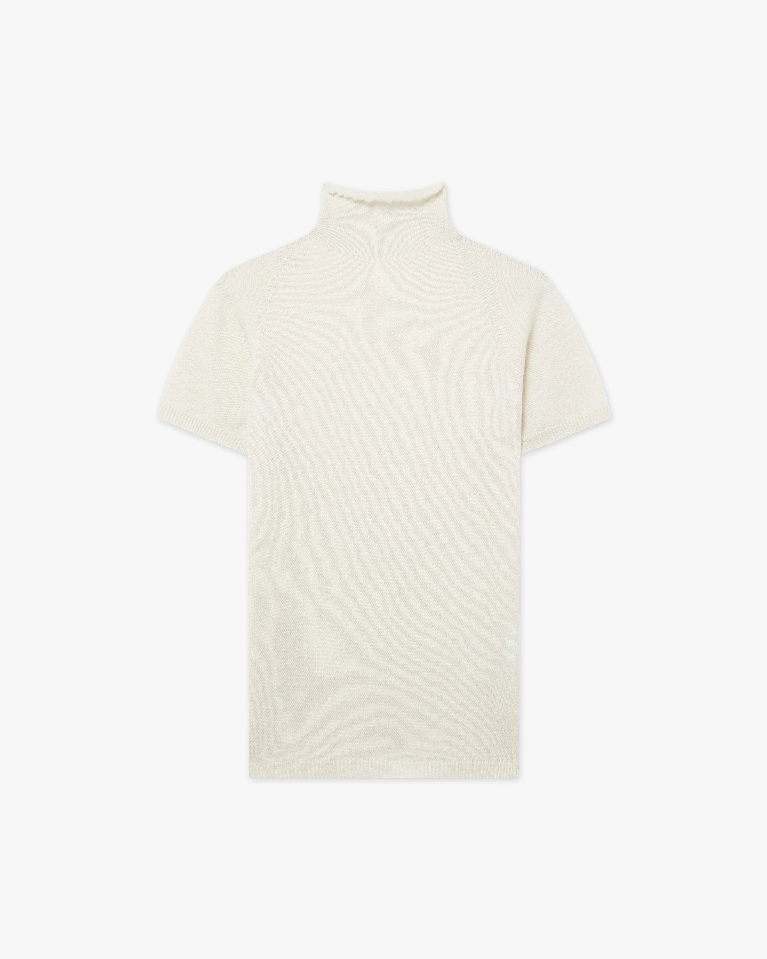 Piuma Mock Neck Tee - White Cashmere