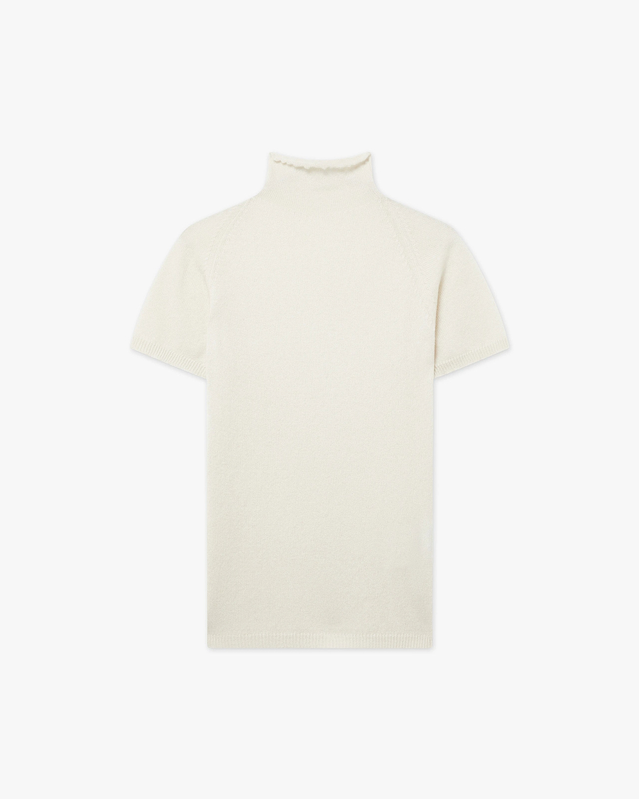 Piuma Mock Neck Tee - White Cashmere
